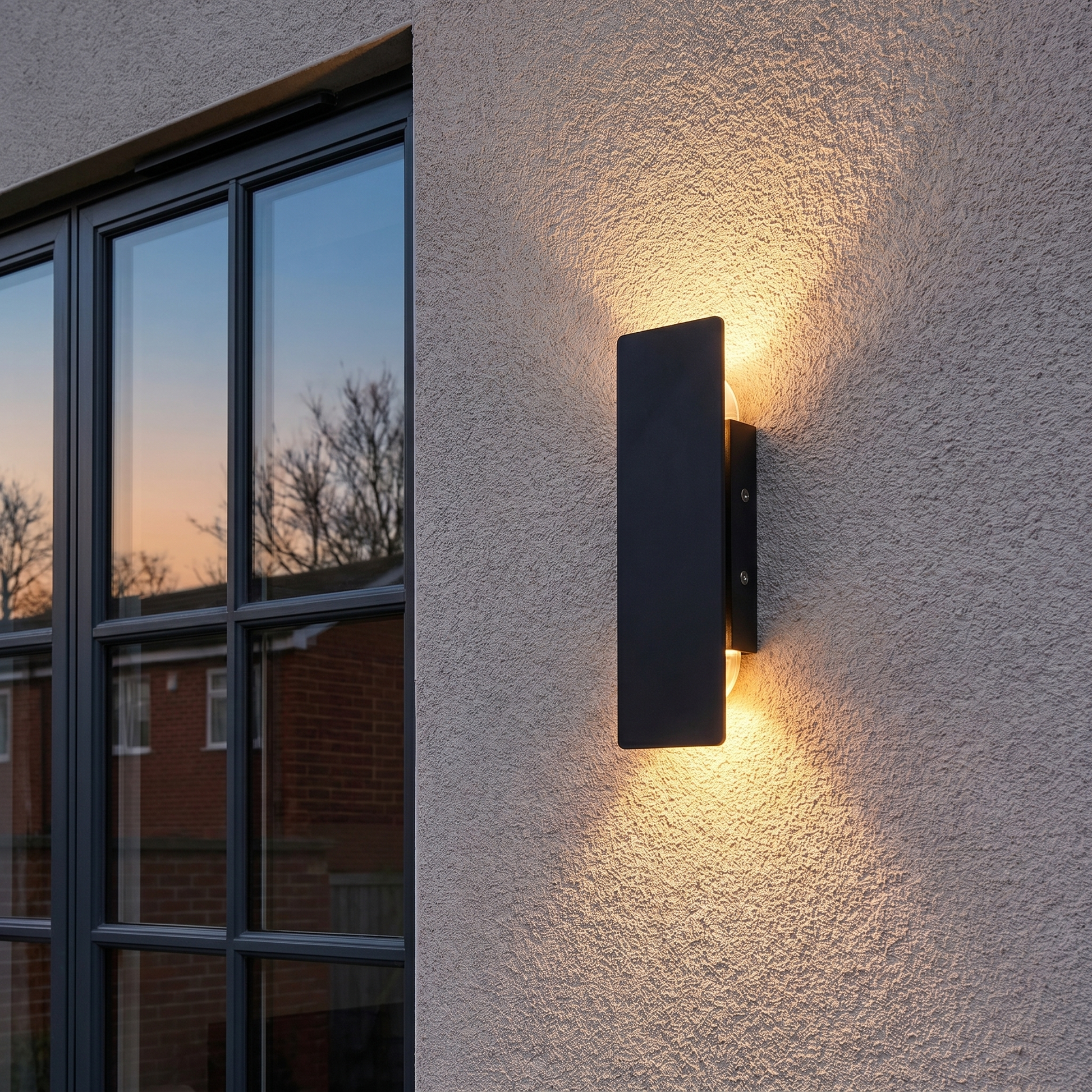 Lifestyle scene — Aluminum Black Linear 2-Light LED Outdoor Waterproof Wall Sconce