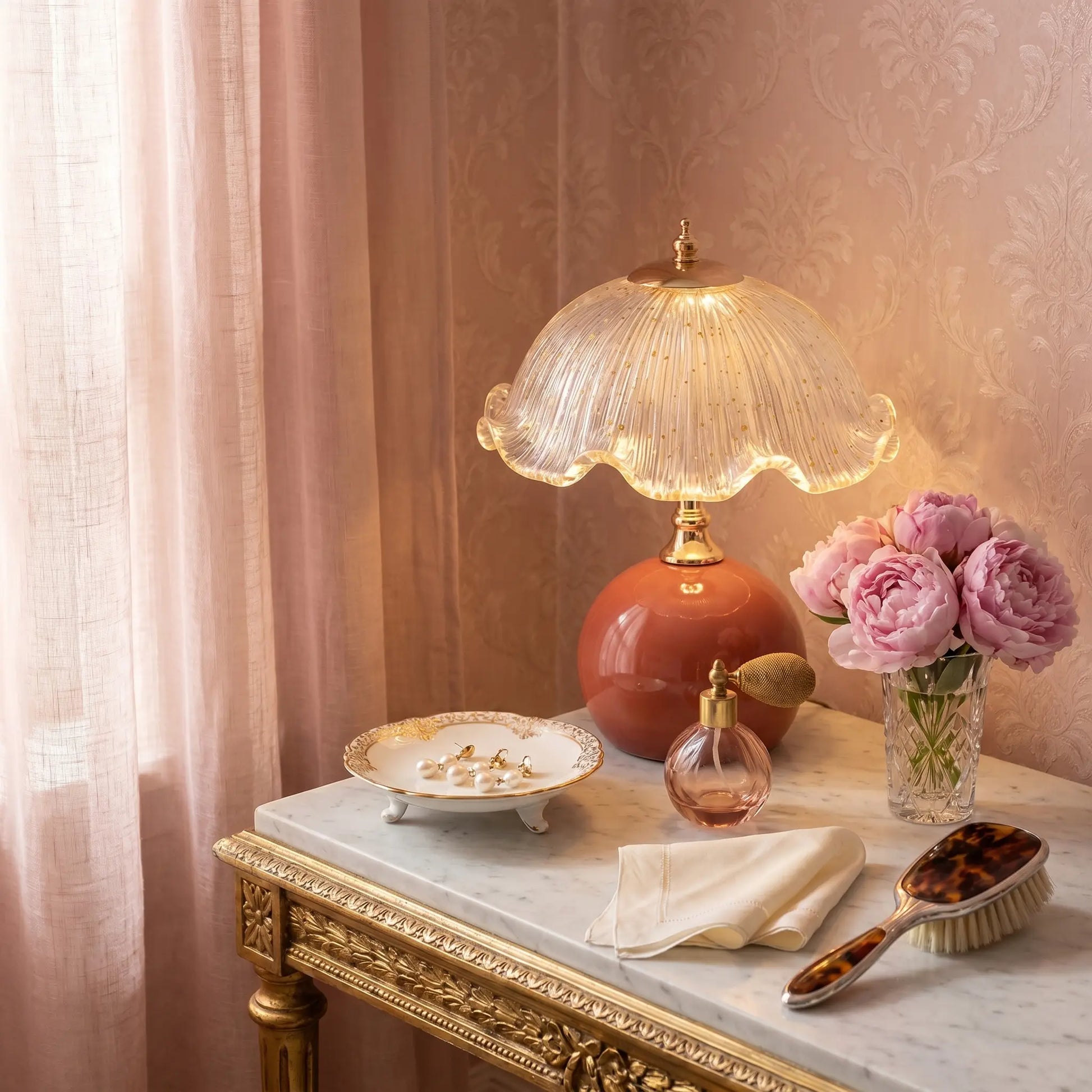 Lifestyle scene — Cream Iron Plug-In Ambient Atmosphere Bedside Lamp