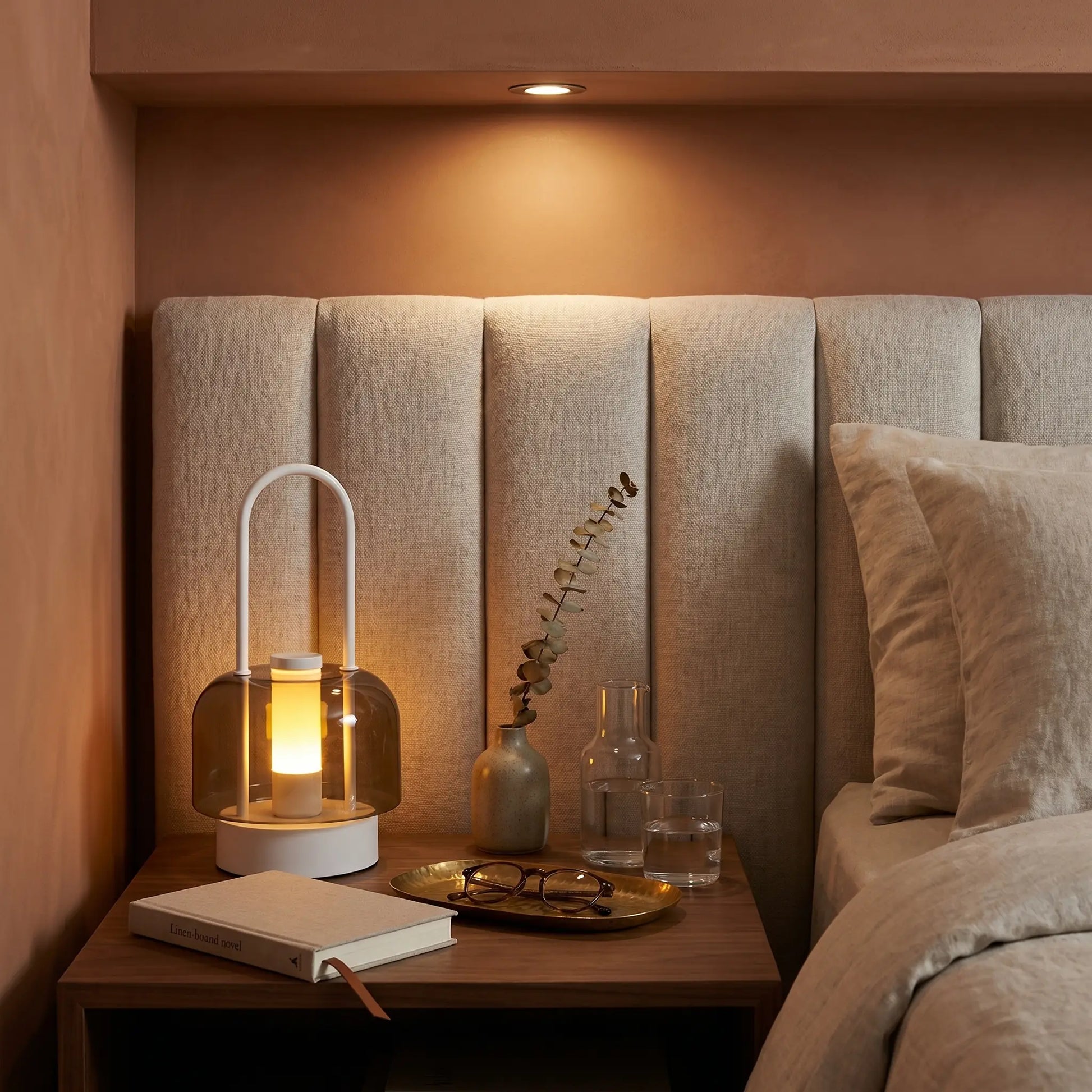 Lifestyle scene — Metal Arched Touch-Control Three-Color Dimmable Portable Table Lamp