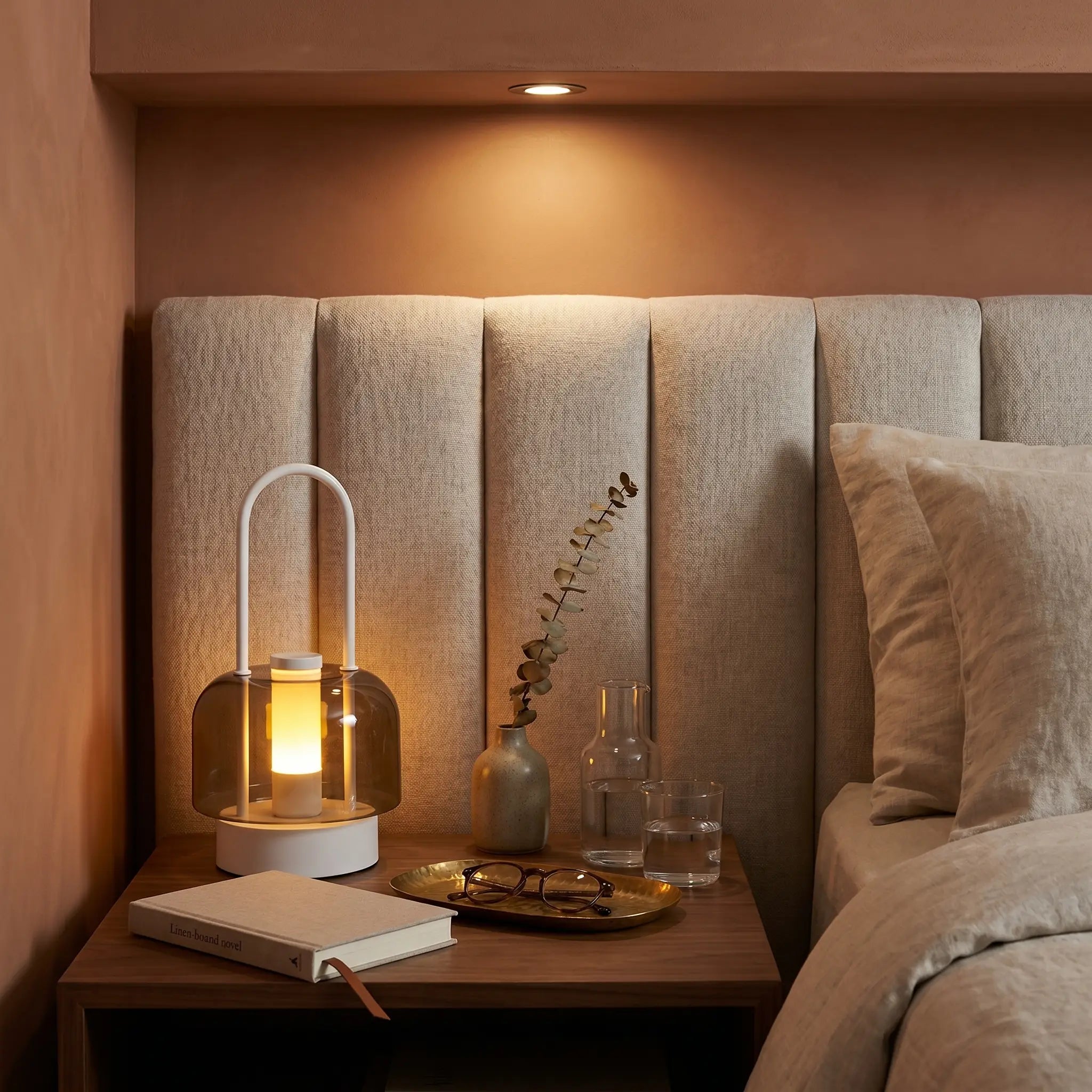 Lifestyle scene — Metal Arched Touch-Control Three-Color Dimmable Portable Table Lamp