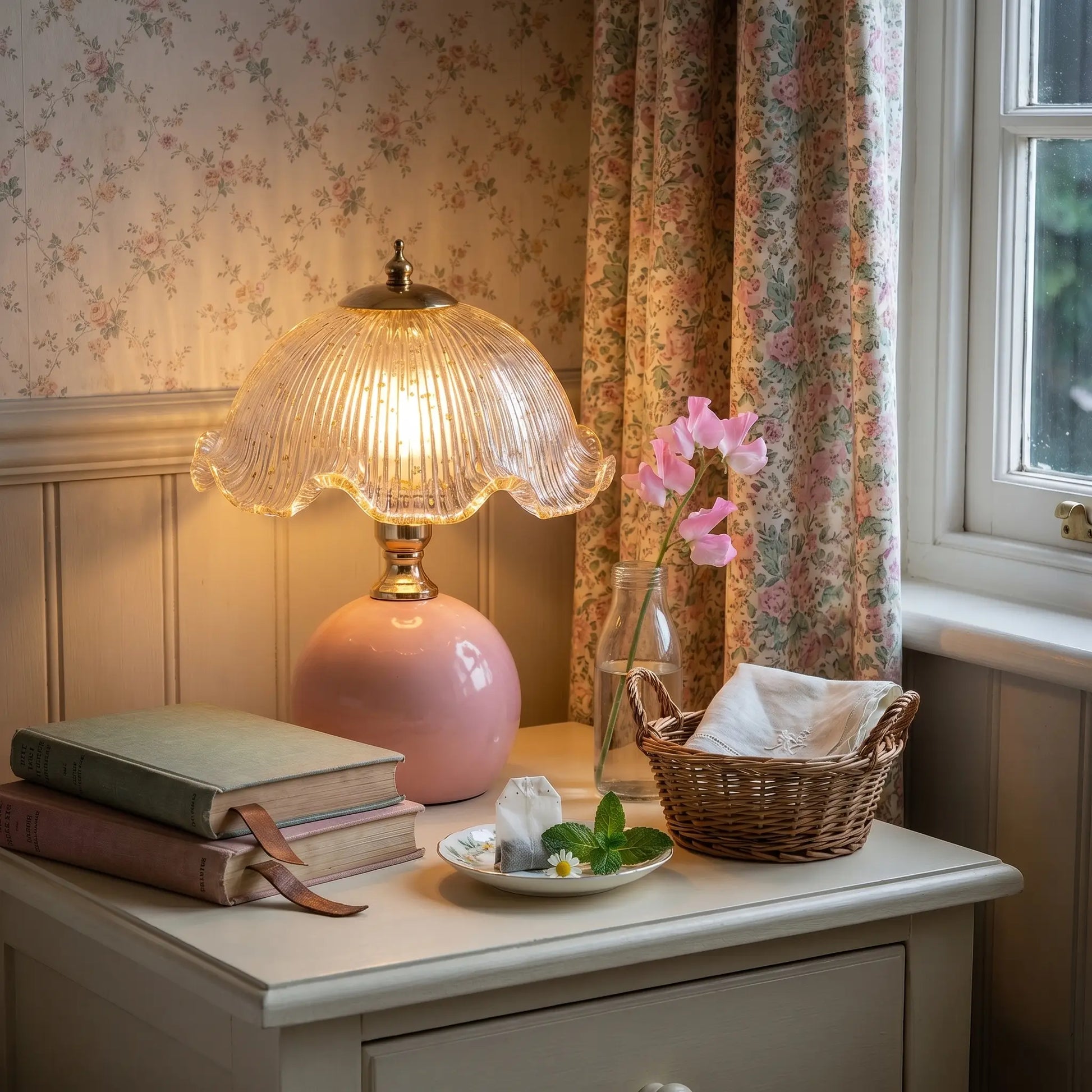 Lifestyle scene — Cream Iron Plug-In Ambient Atmosphere Bedside Lamp