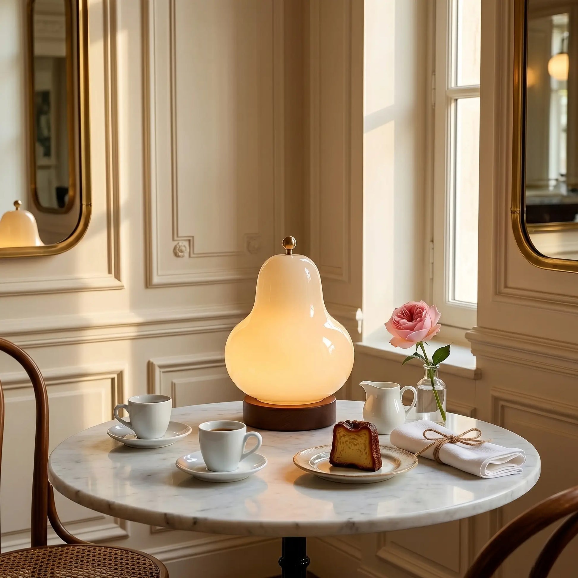 Lifestyle scene — Cream Glass Pear-Shaped Three-Color Adjustable LED Bedside Lamp