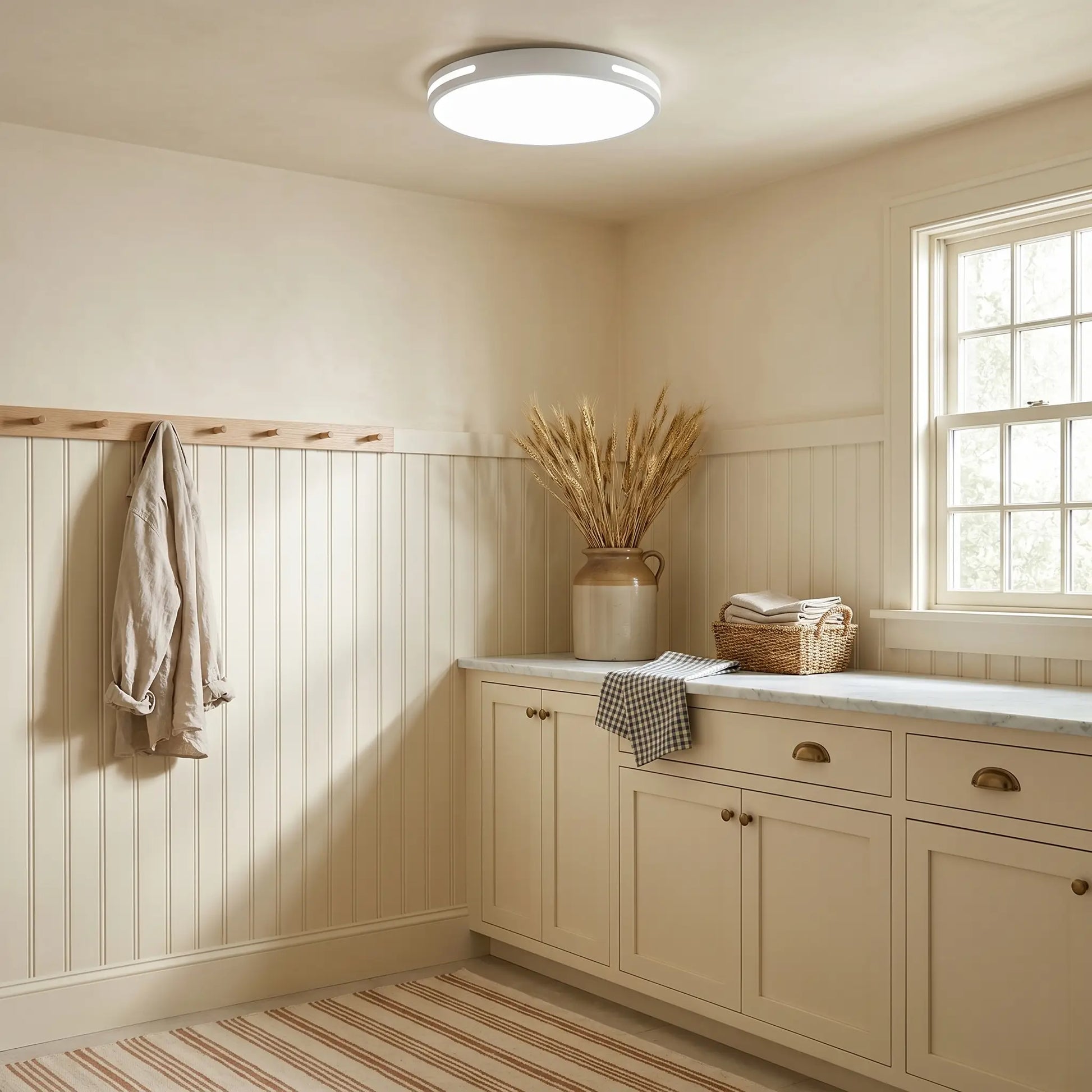 Lifestyle scene — Minimalist Modern White PVC Iron Voice Control LED Ceiling Light