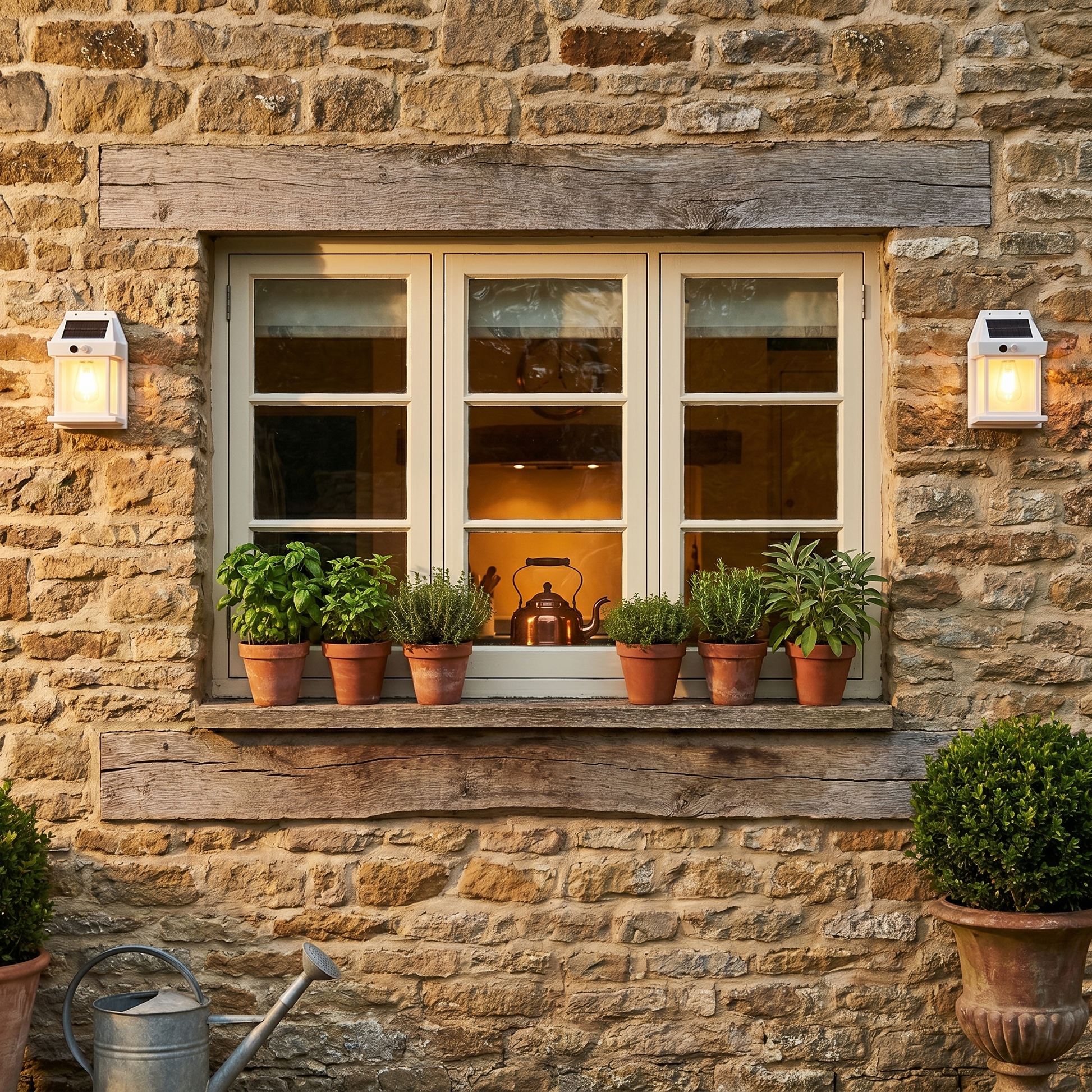 Lifestyle scene — Black Retro Abstract Solar Motion Sensor IP65 Waterproof Outdoor Wall Sconce