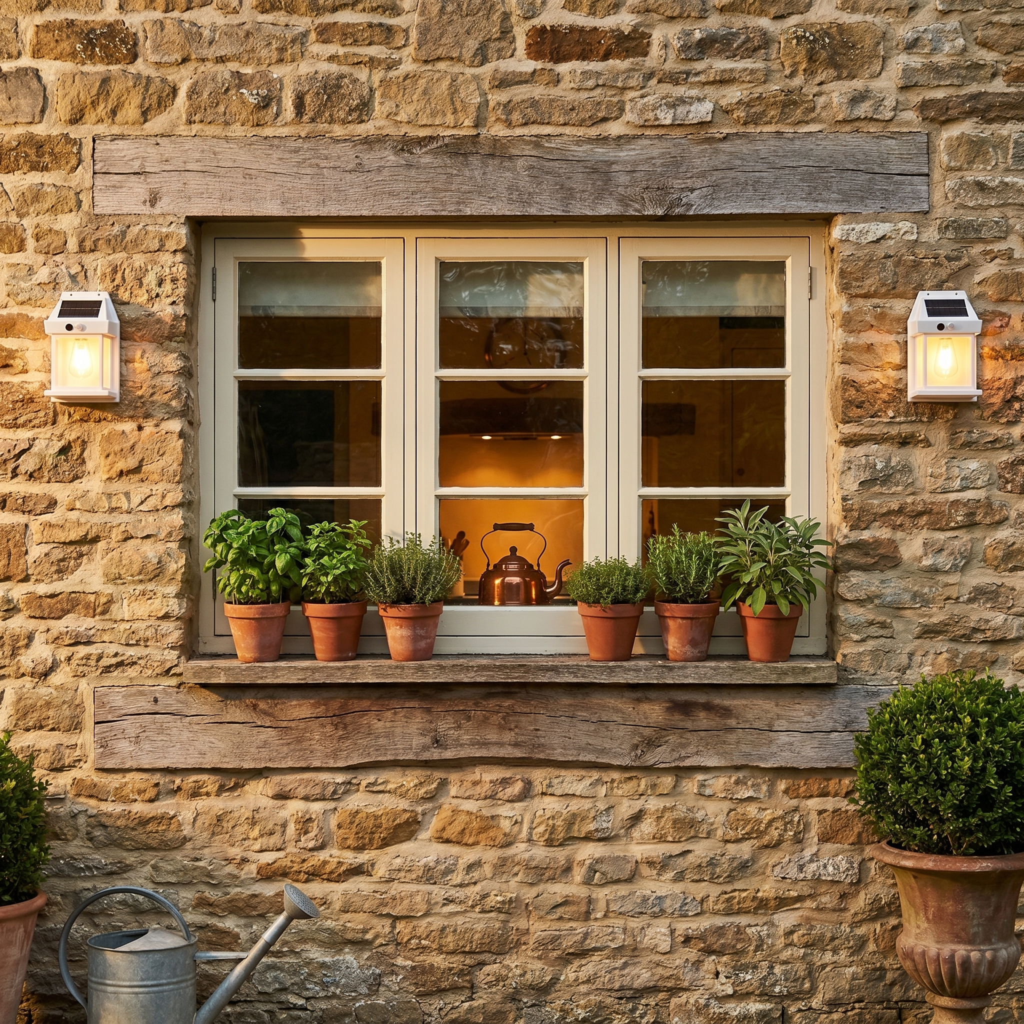 Lifestyle scene — Black Retro Abstract Solar Motion Sensor IP65 Waterproof Outdoor Wall Sconce