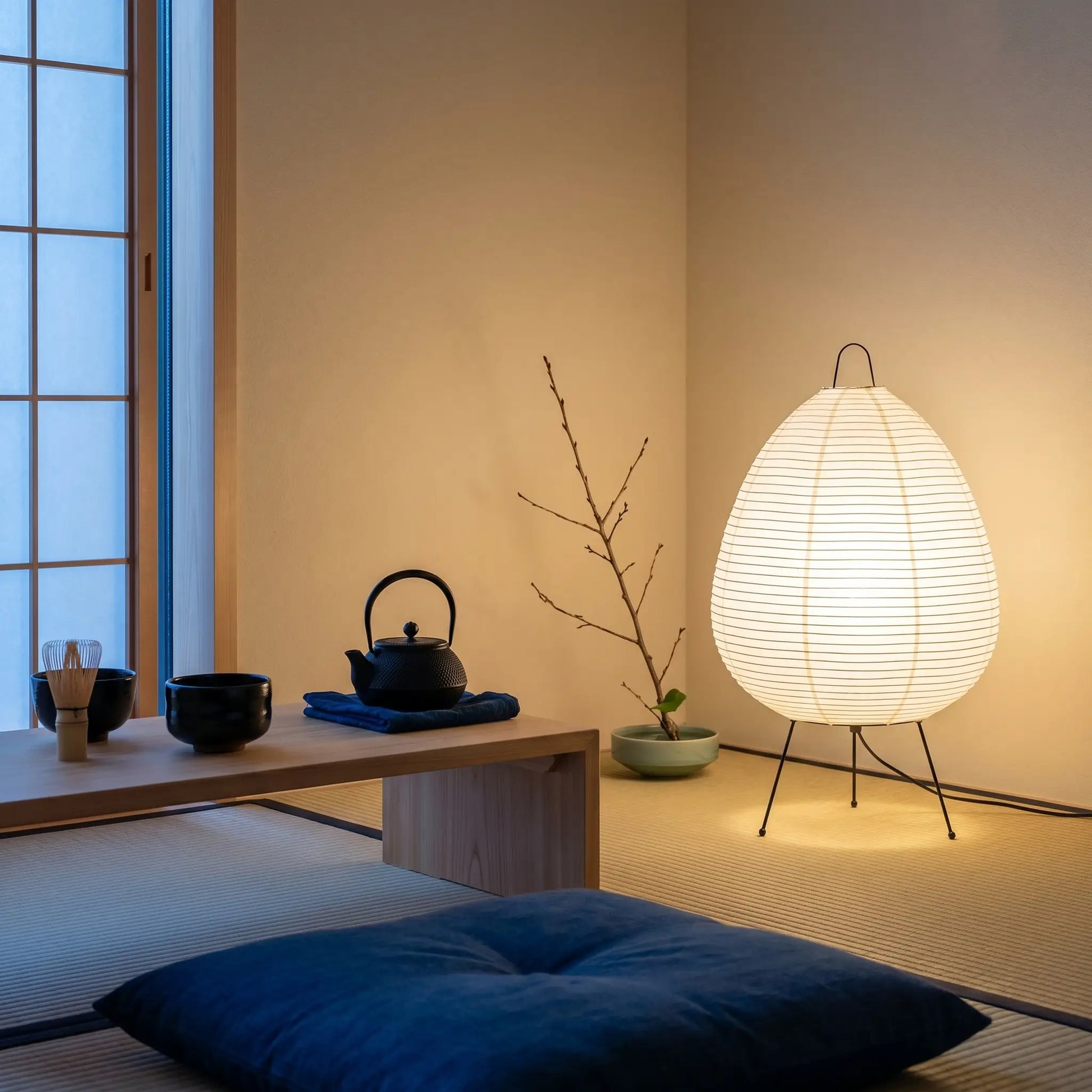 Lifestyle scene — Washi Paper Square Manual Control E27 Socket Table Lamp