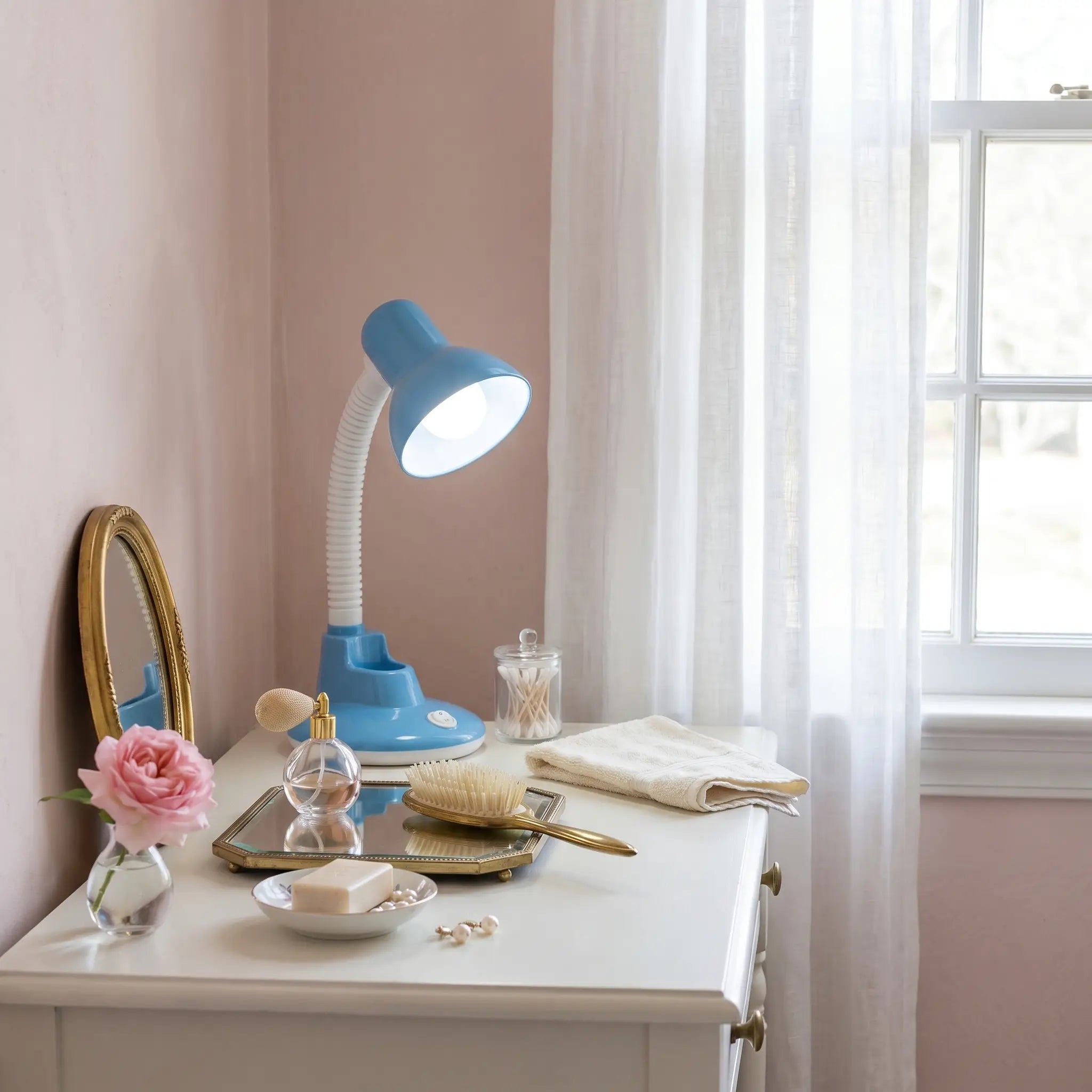 Lifestyle scene — Plastic Adjustable Tri-Color Temperature E27 Plug-In Desk Lamp