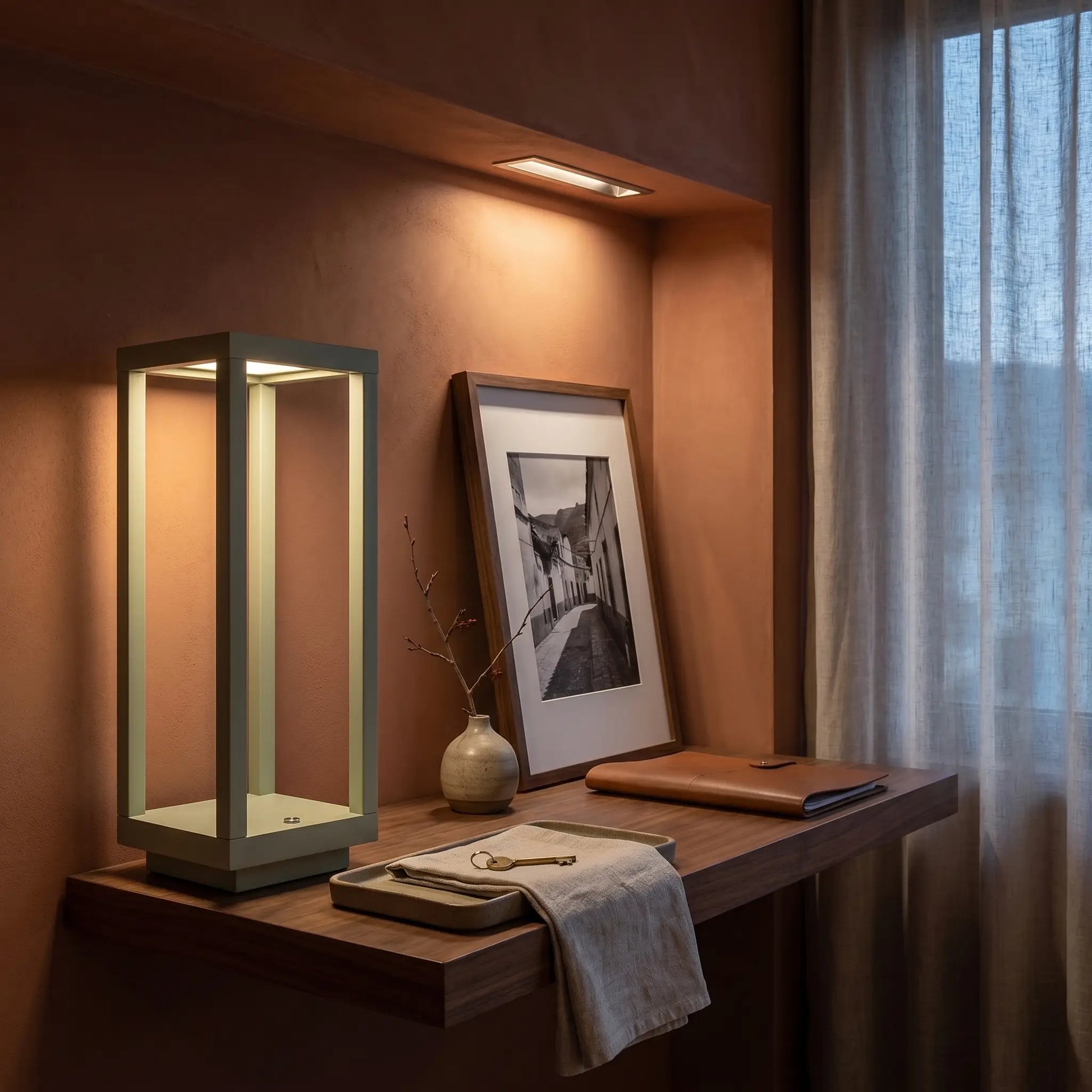 Lifestyle scene — Metal White Square Pillar Touch-Control Adjustable Color Temperature Table Lamp