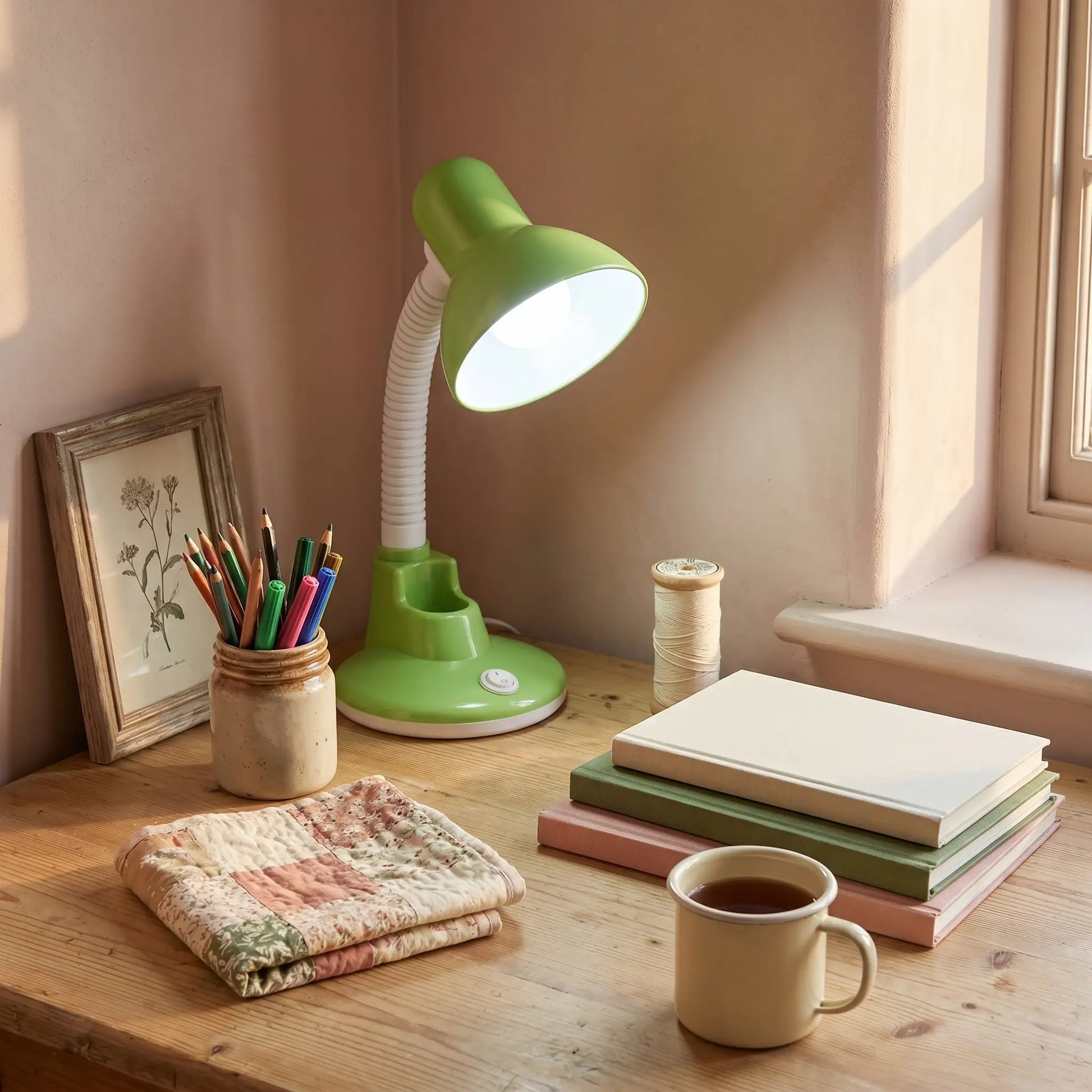 Lifestyle scene — Plastic Adjustable Tri-Color Temperature E27 Plug-In Desk Lamp