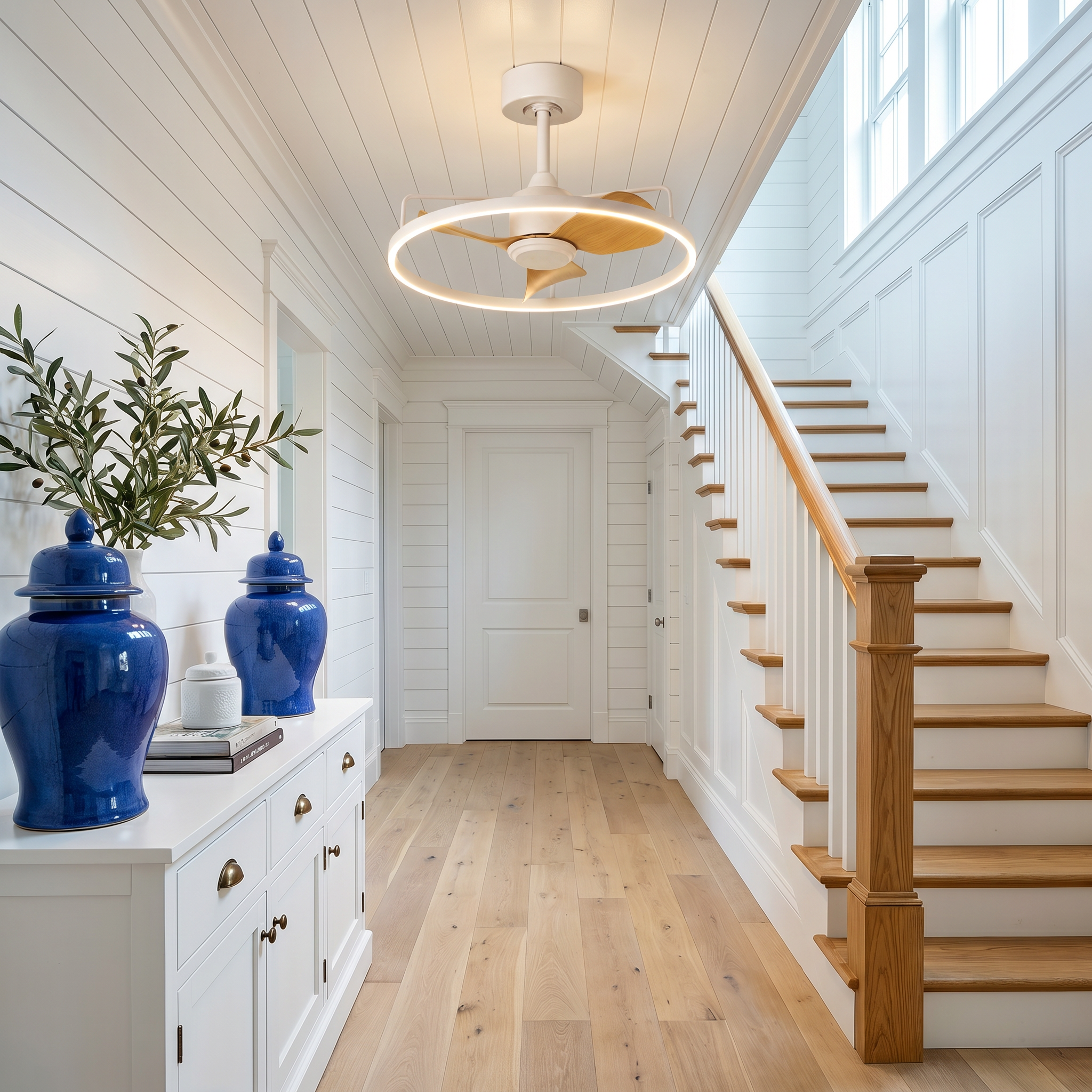 Lifestyle scene — Iron Walnut Flush Mount Silent Motor LED Ceiling Light Fan