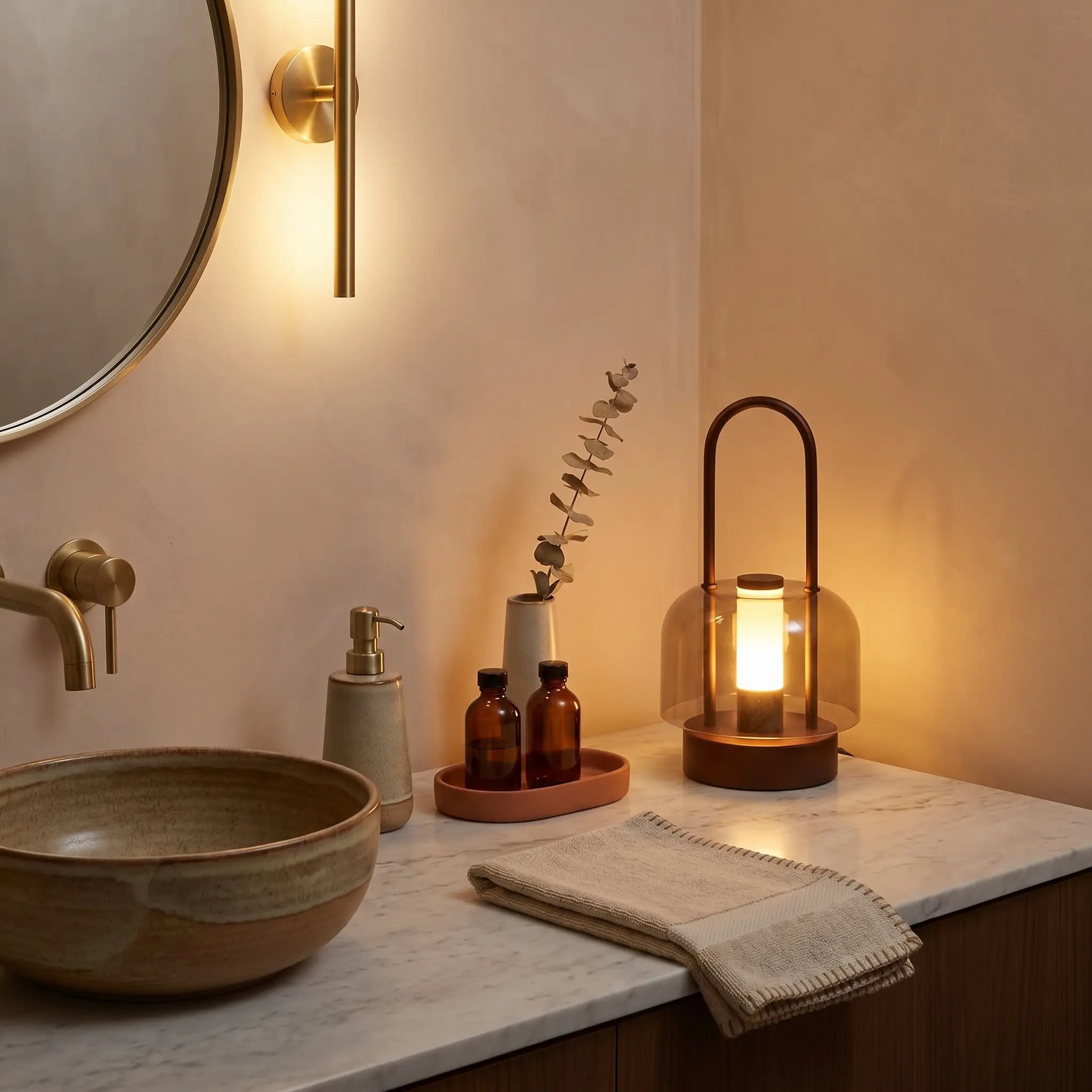 Lifestyle scene — Metal Arched Touch-Control Three-Color Dimmable Portable Table Lamp