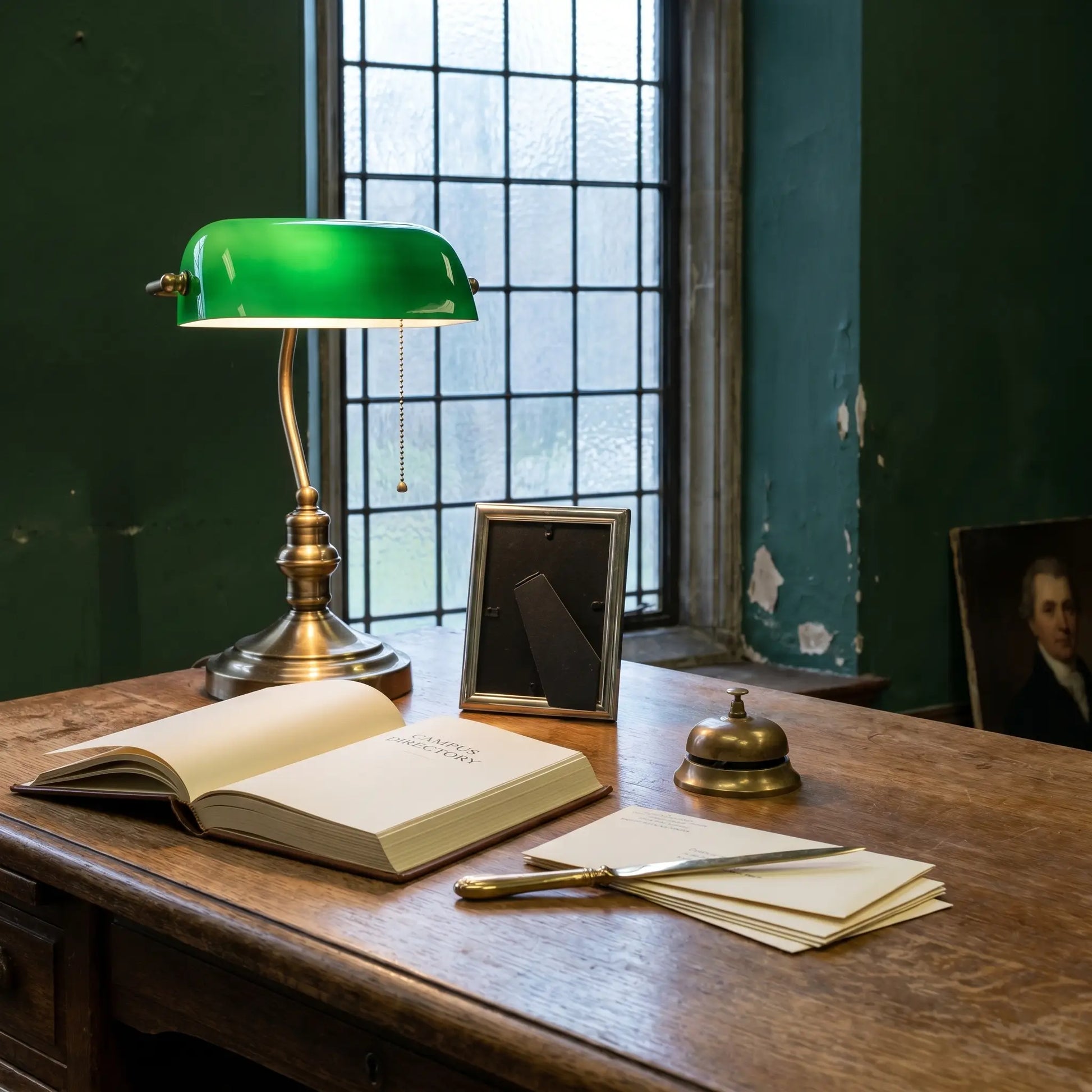 Lifestyle scene — Hand-Blown Green Glass Curved Adjustable 1-Light Table Lamp