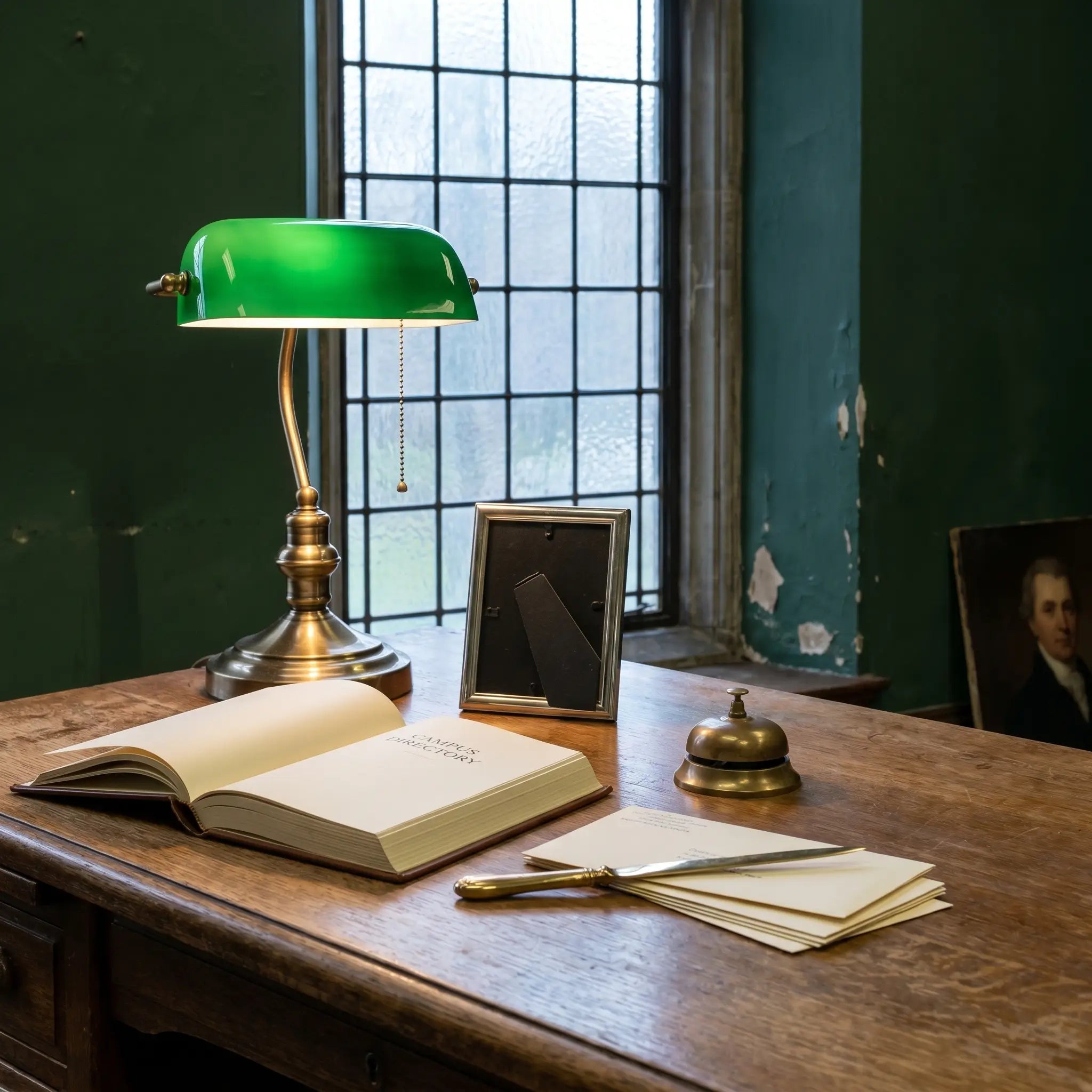 Lifestyle scene — Hand-Blown Green Glass Curved Adjustable 1-Light Table Lamp