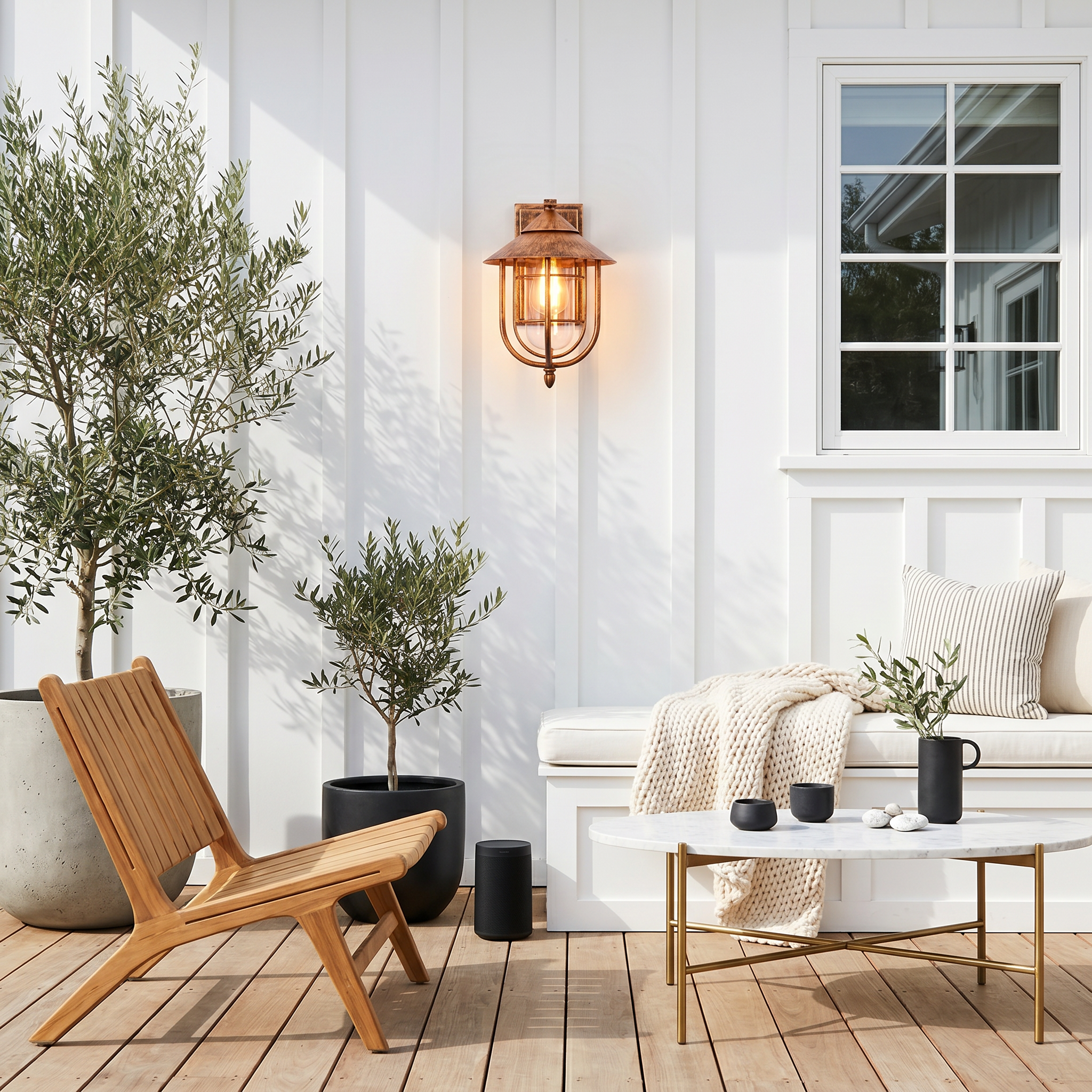 Lifestyle scene — Iron Matte Black Conical Cage Motion Sensor LED Outdoor Wall Sconce