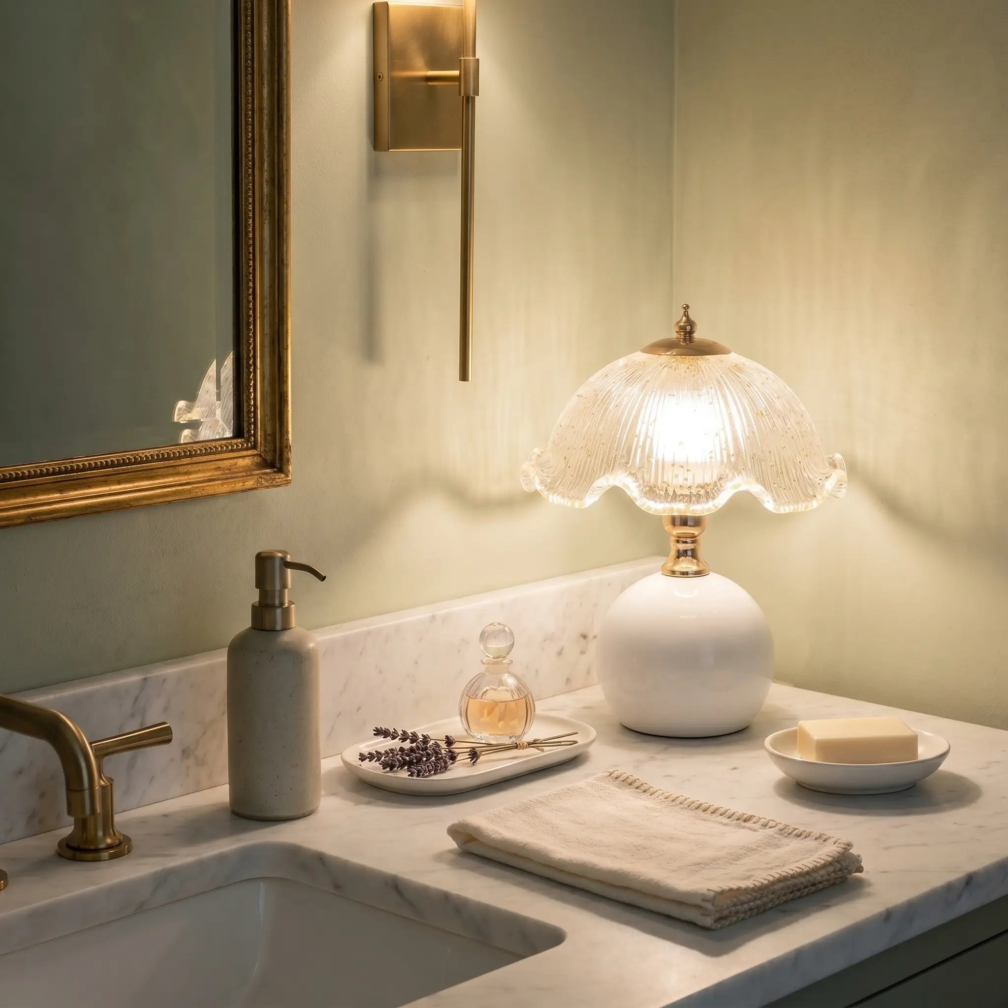 Lifestyle scene — Cream Iron Plug-In Ambient Atmosphere Bedside Lamp