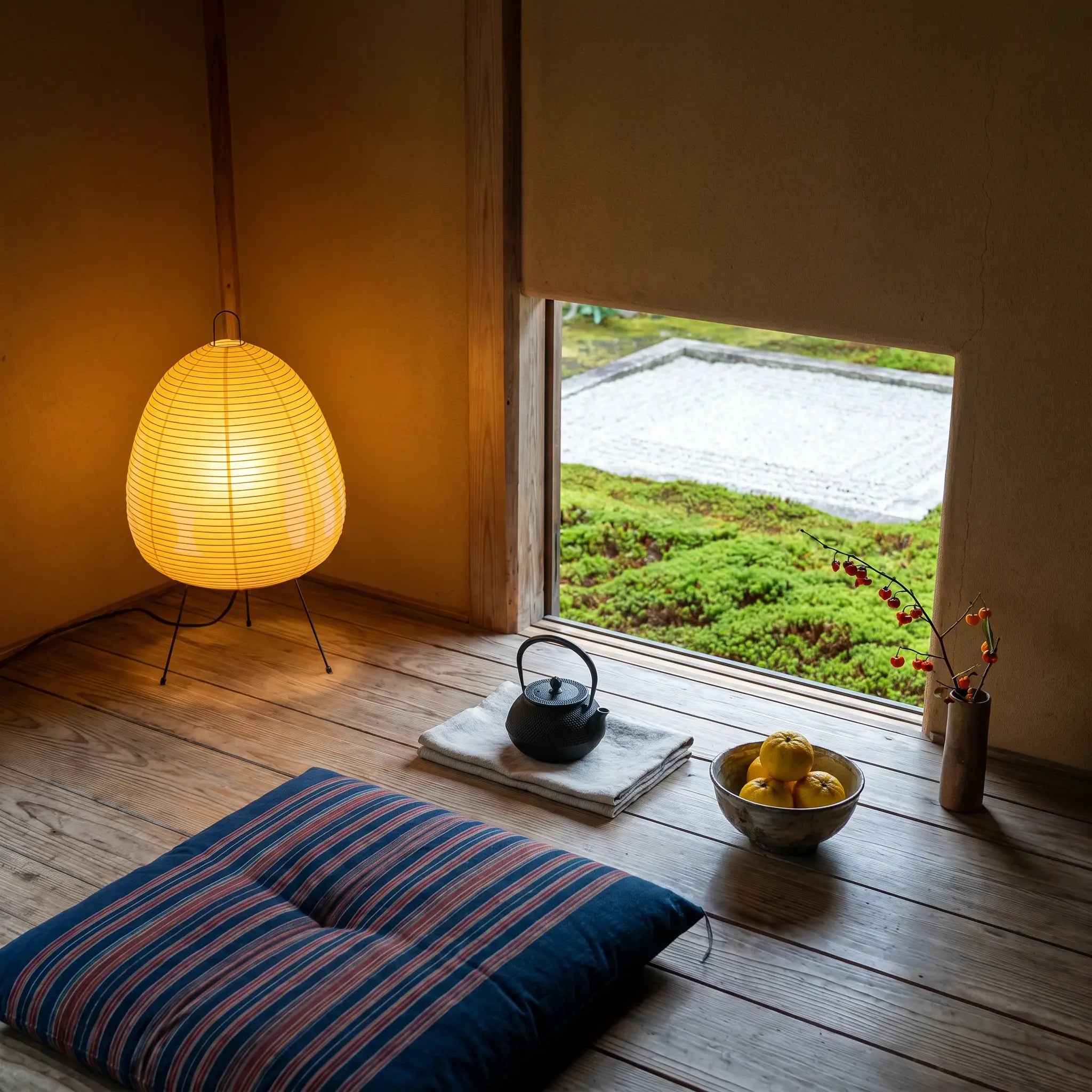 Lifestyle scene — Washi Paper Square Manual Control E27 Socket Table Lamp