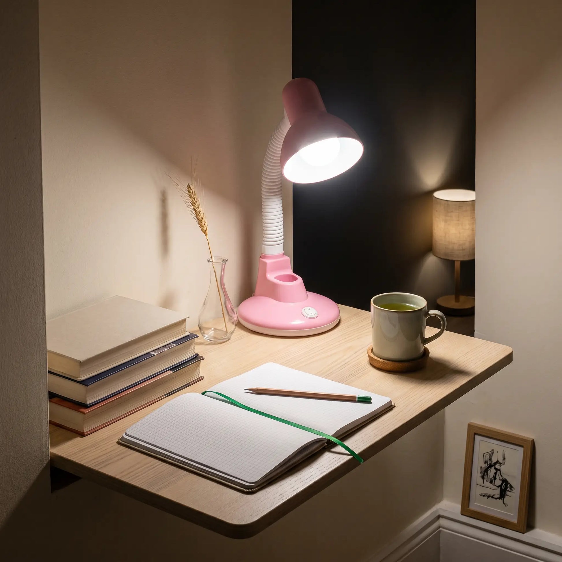 Lifestyle scene — Plastic Adjustable Tri-Color Temperature E27 Plug-In Desk Lamp