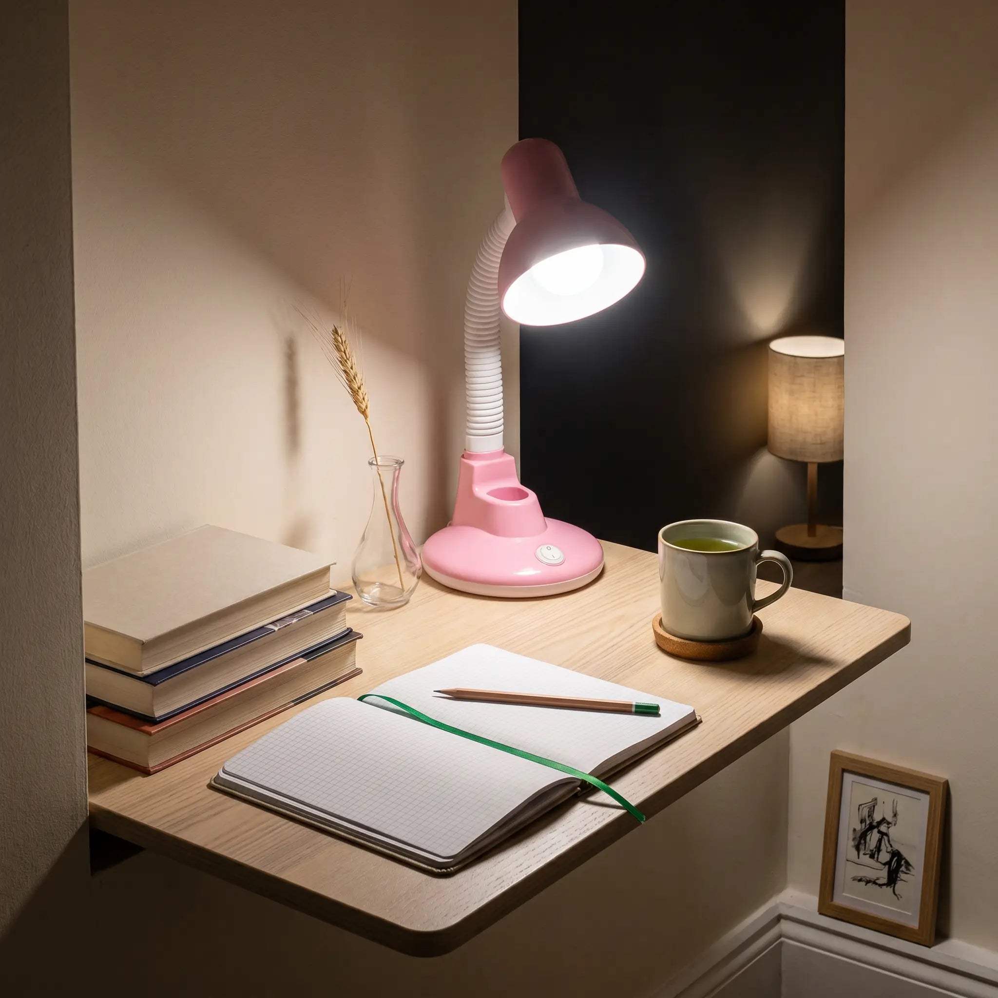 Lifestyle scene — Plastic Adjustable Tri-Color Temperature E27 Plug-In Desk Lamp