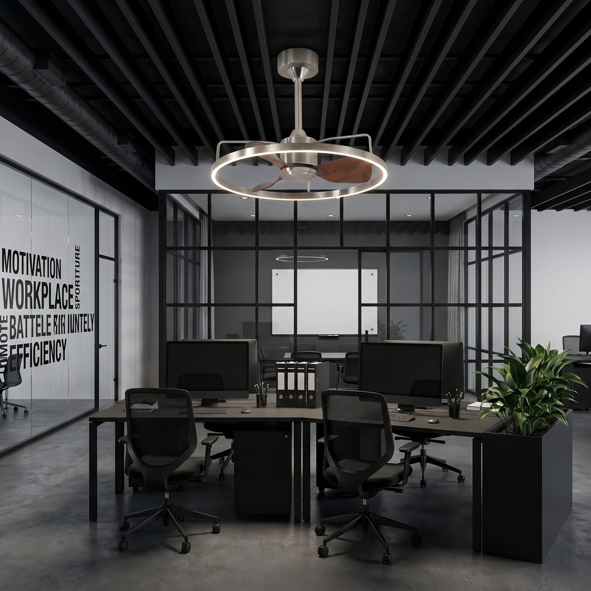 Lifestyle scene — Iron Walnut Flush Mount Silent Motor LED Ceiling Light Fan