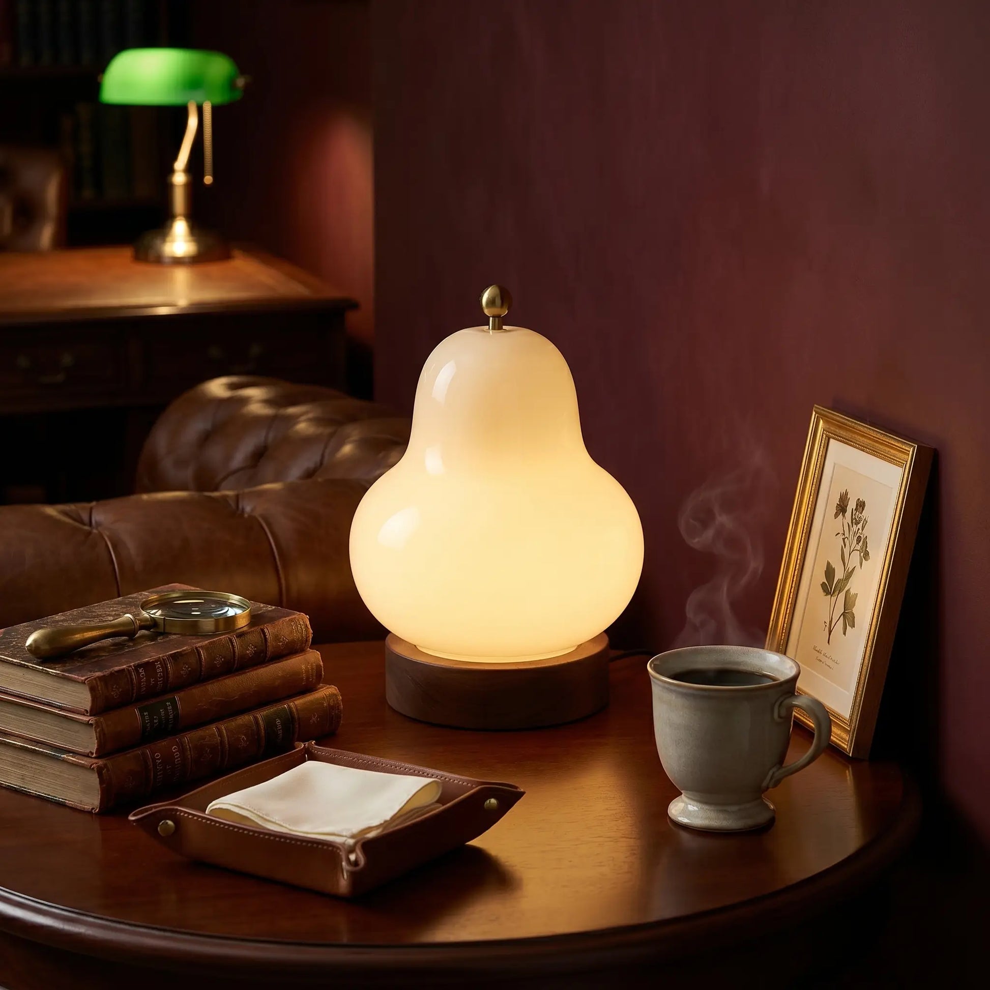 Lifestyle scene — Cream Glass Pear-Shaped Three-Color Adjustable LED Bedside Lamp