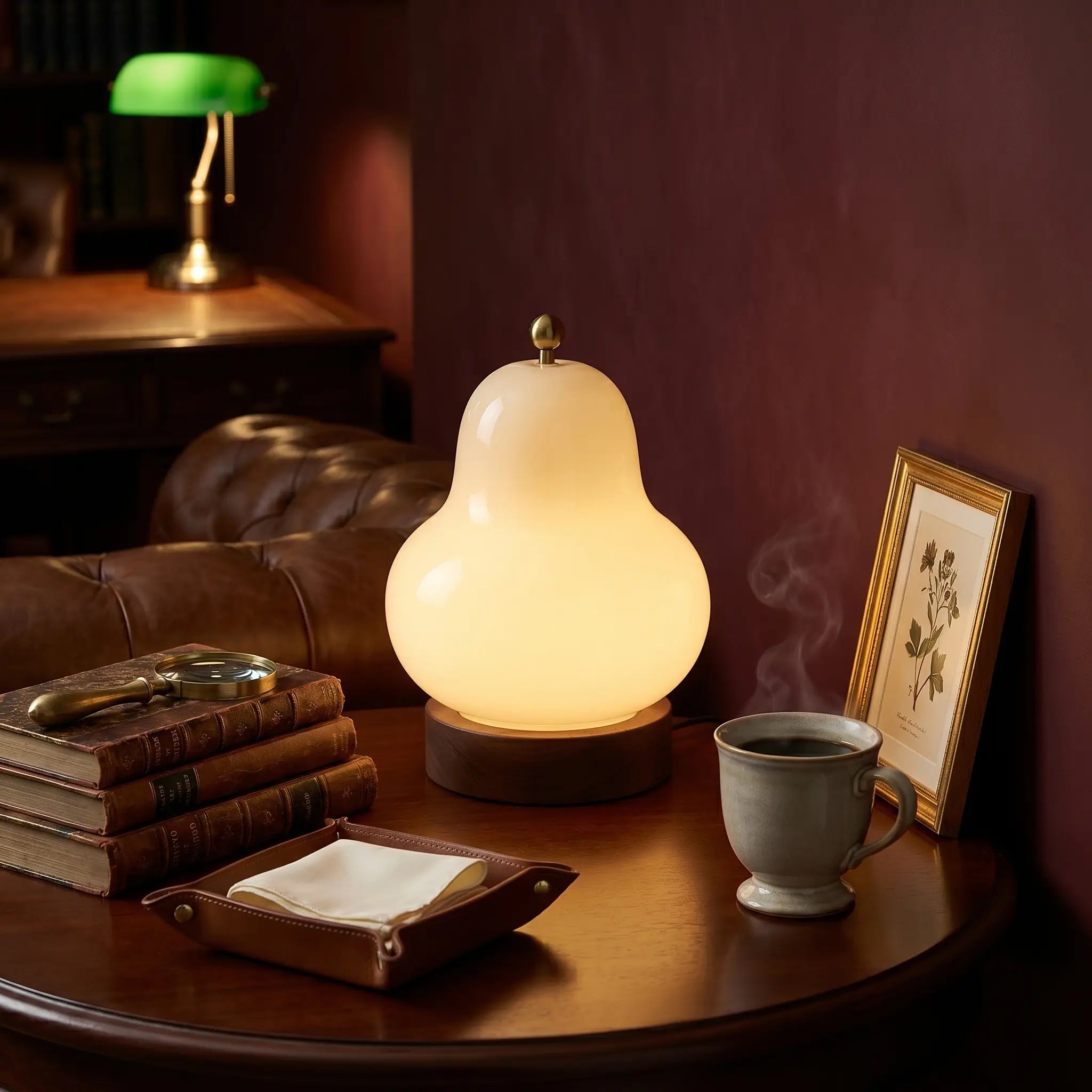 Lifestyle scene — Cream Glass Pear-Shaped Three-Color Adjustable LED Bedside Lamp