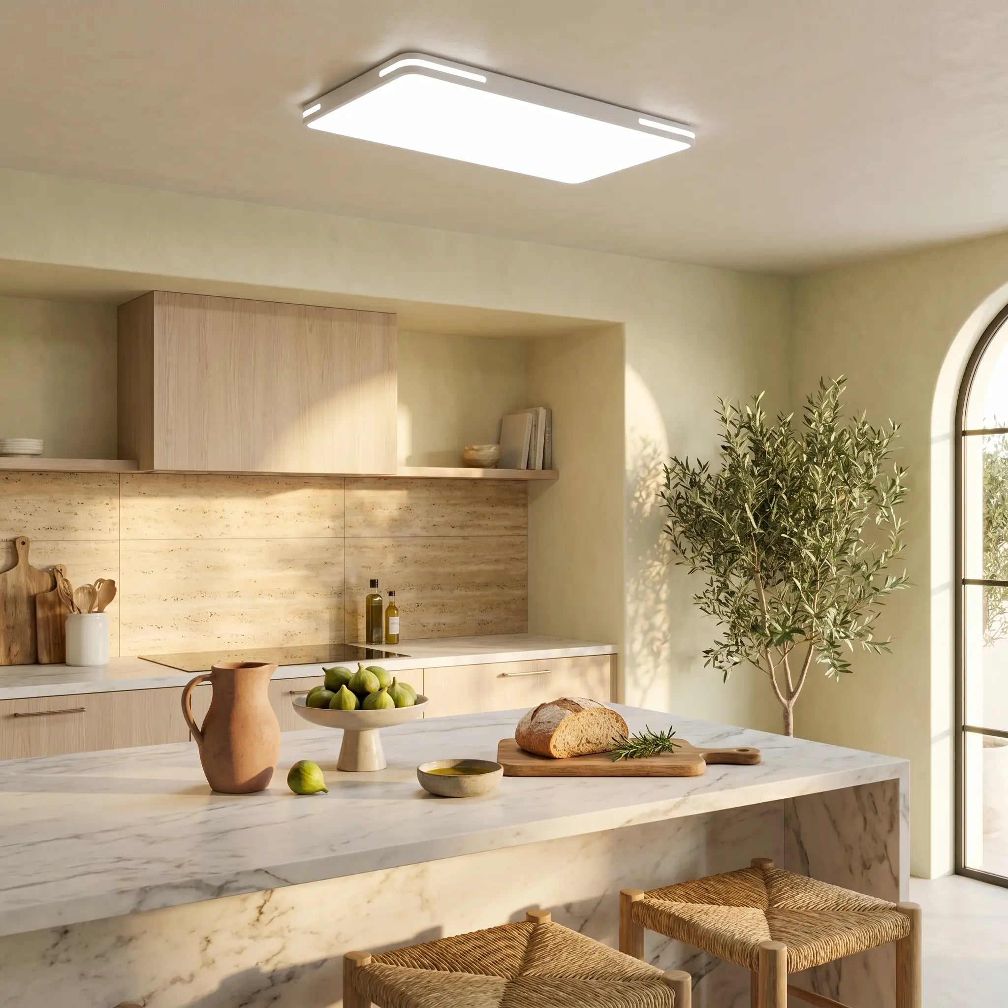 Lifestyle scene — Minimalist Modern White PVC Iron Voice Control LED Ceiling Light