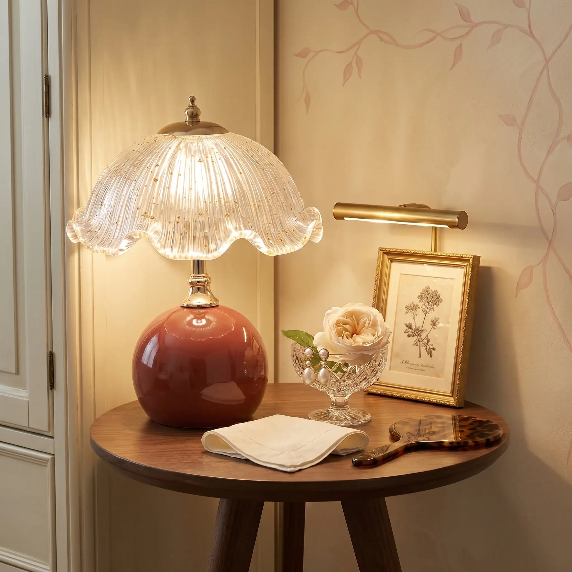Lifestyle scene — Cream Iron Plug-In Ambient Atmosphere Bedside Lamp