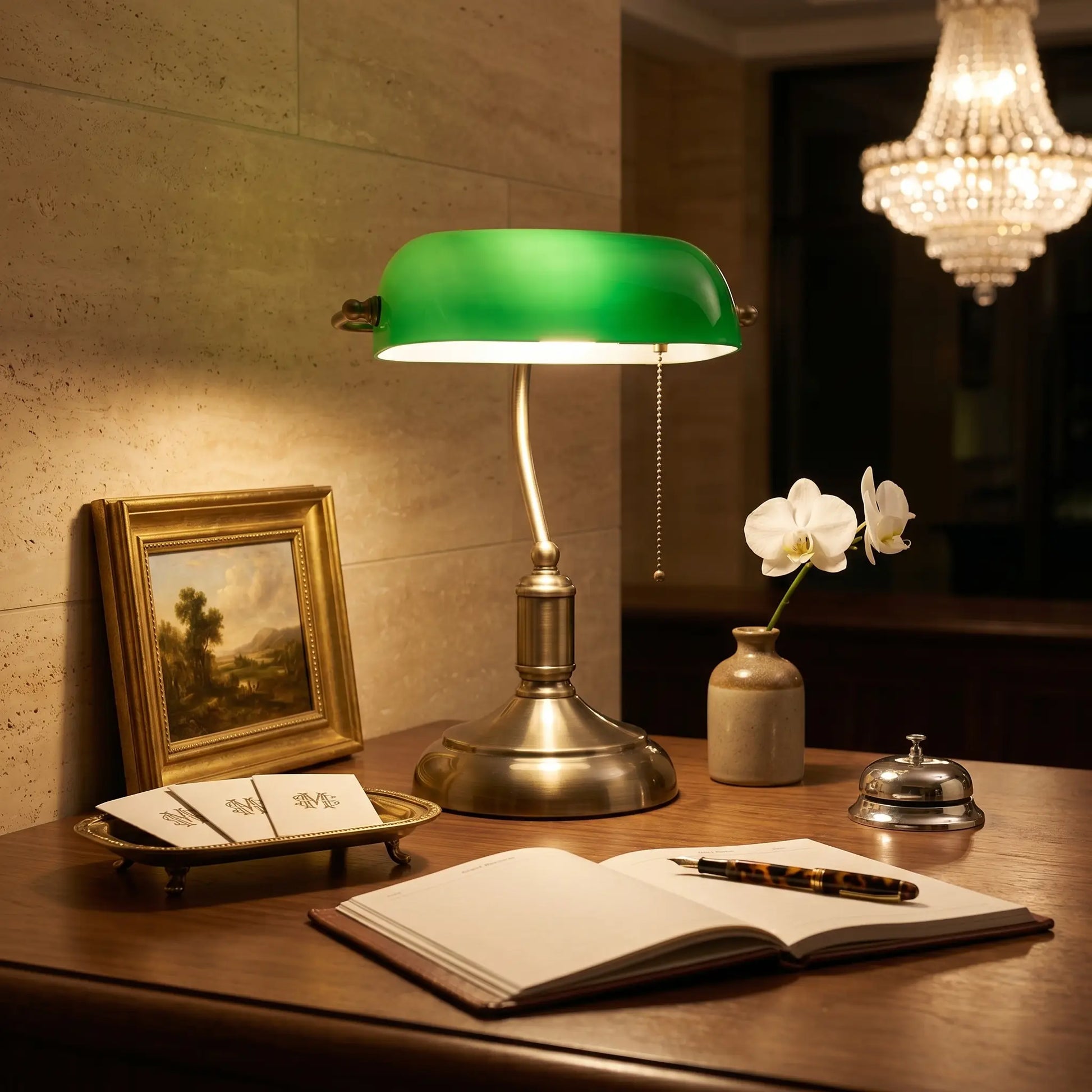 Lifestyle scene — Hand-Blown Green Glass Curved Adjustable 1-Light Table Lamp