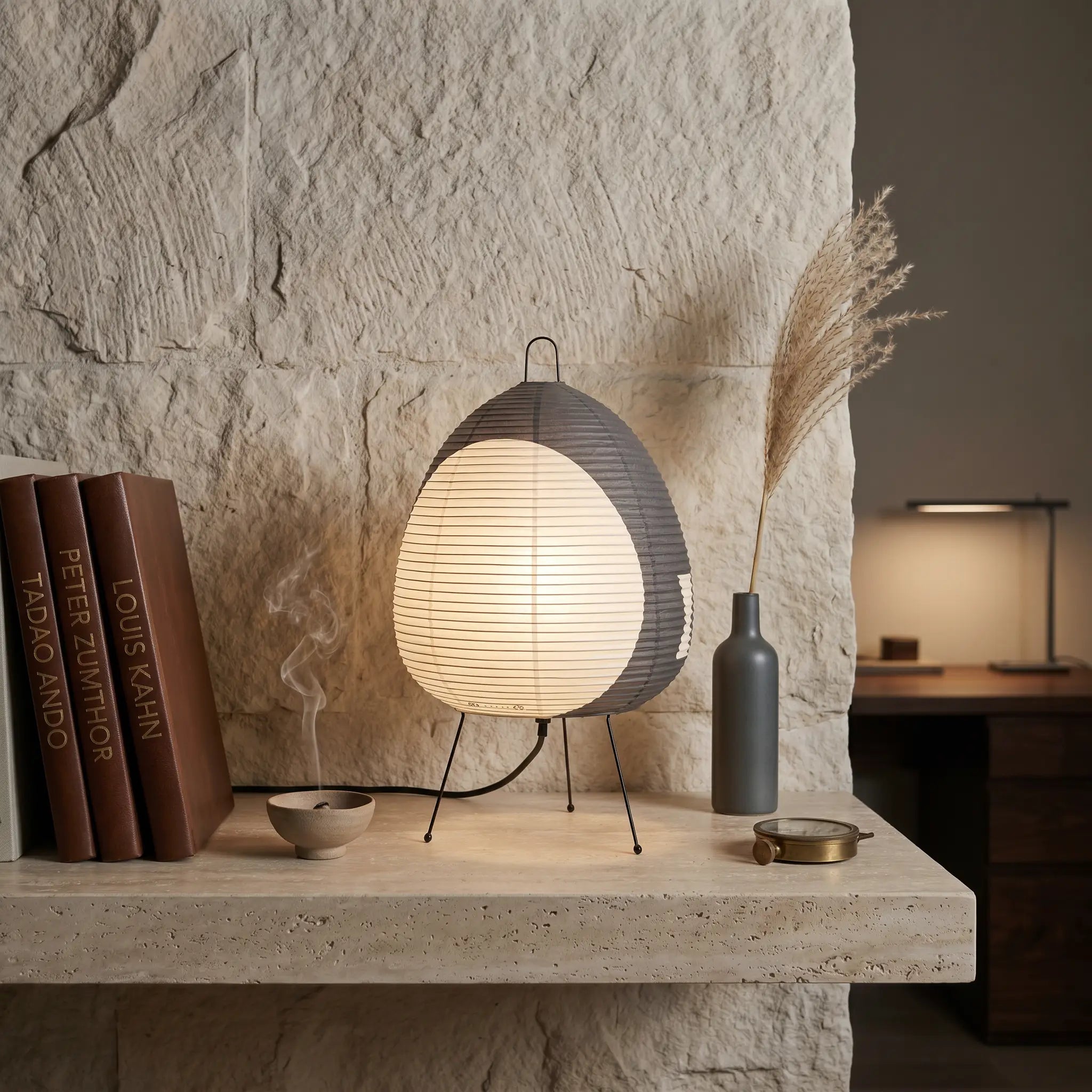 Lifestyle scene — Washi Paper Square Manual Control E27 Socket Table Lamp