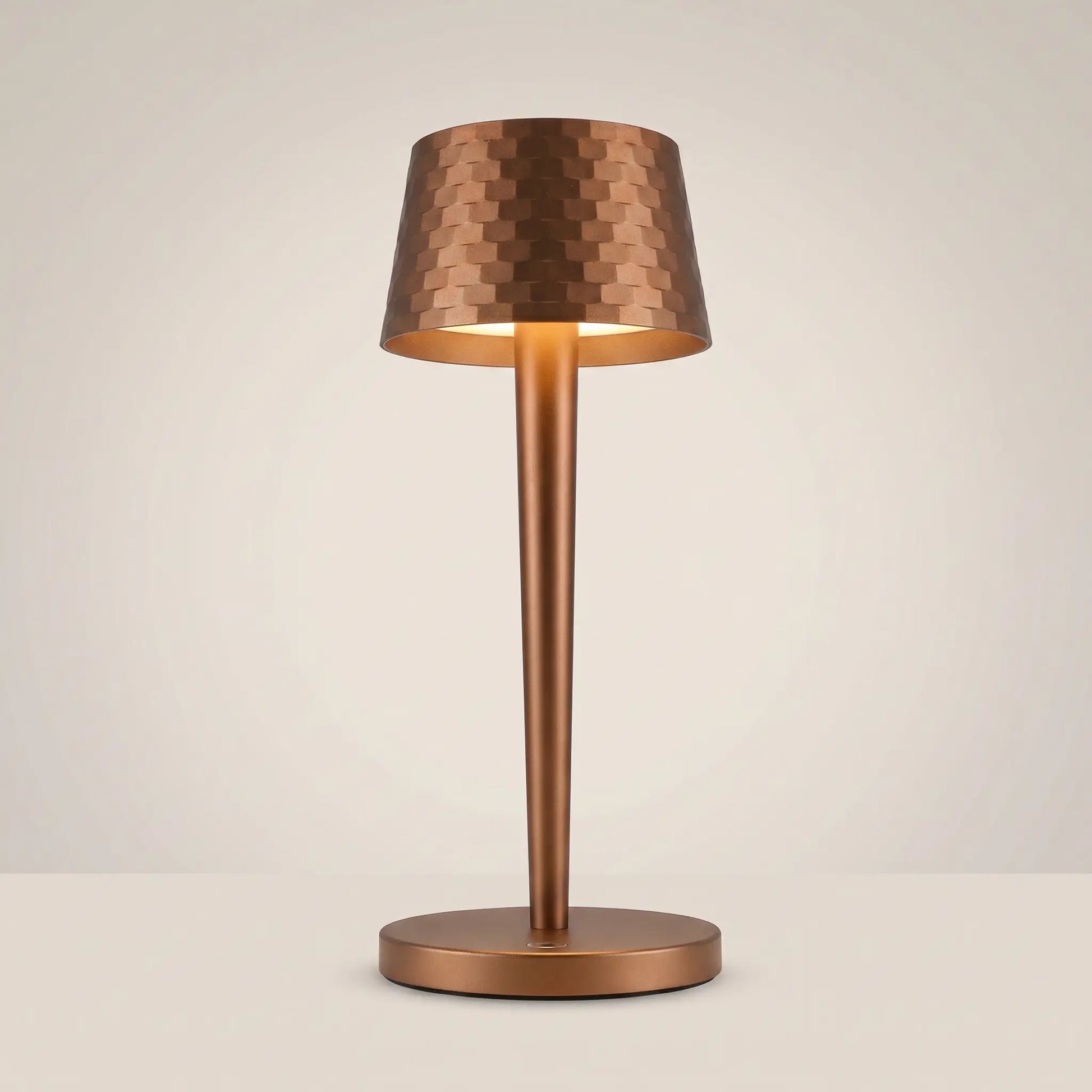 Aluminum touch dimmable USB rechargeable LED bedside lamp shown front view in brushed aluminum finish with white light lit
