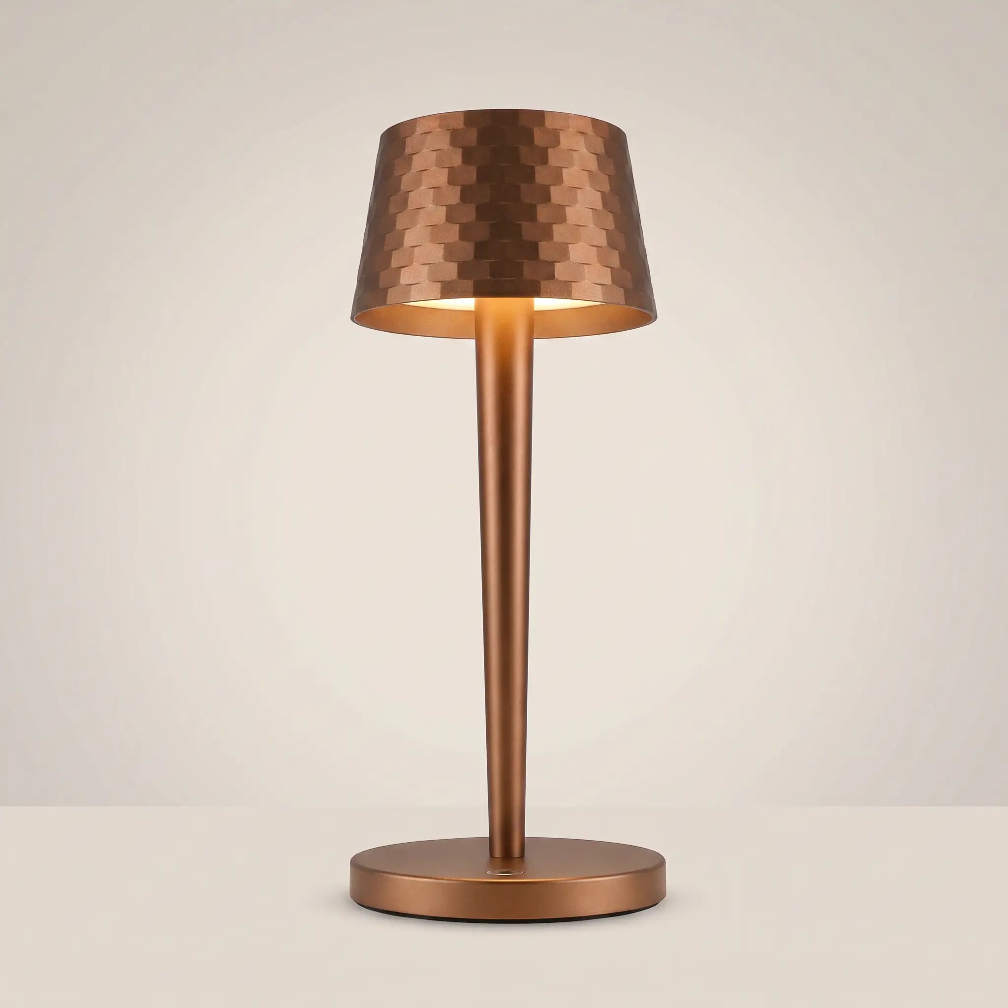Aluminum touch dimmable USB rechargeable LED bedside lamp shown front view in brushed aluminum finish with white light lit