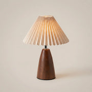 Walnut Wood Cone Pleated USB Warm Light Adjustable 1-Light Table Lamp
