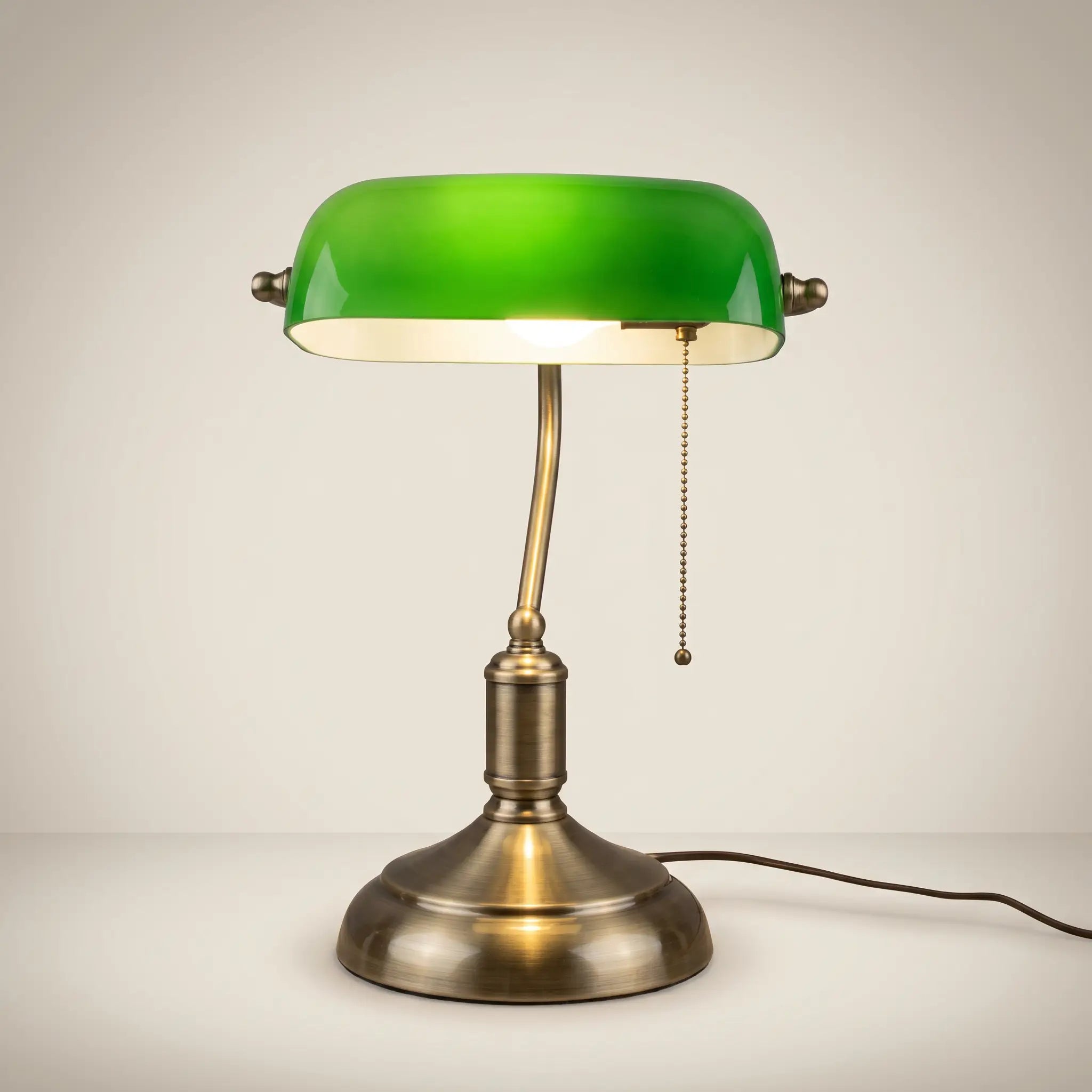 Hand-Blown Green Glass Curved Adjustable 1-Light Table Lamp