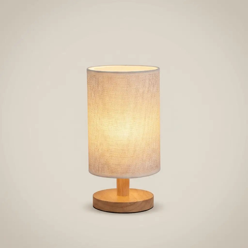 Solid Wood Linen Gray USB Remote Control Adjustable LED Table Lamp