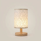 Solid Wood Linen Gray USB Remote Control Adjustable LED Table Lamp