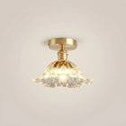 Crystal Glass Walnut Tri-Color LED Flush Mount Ceiling Light