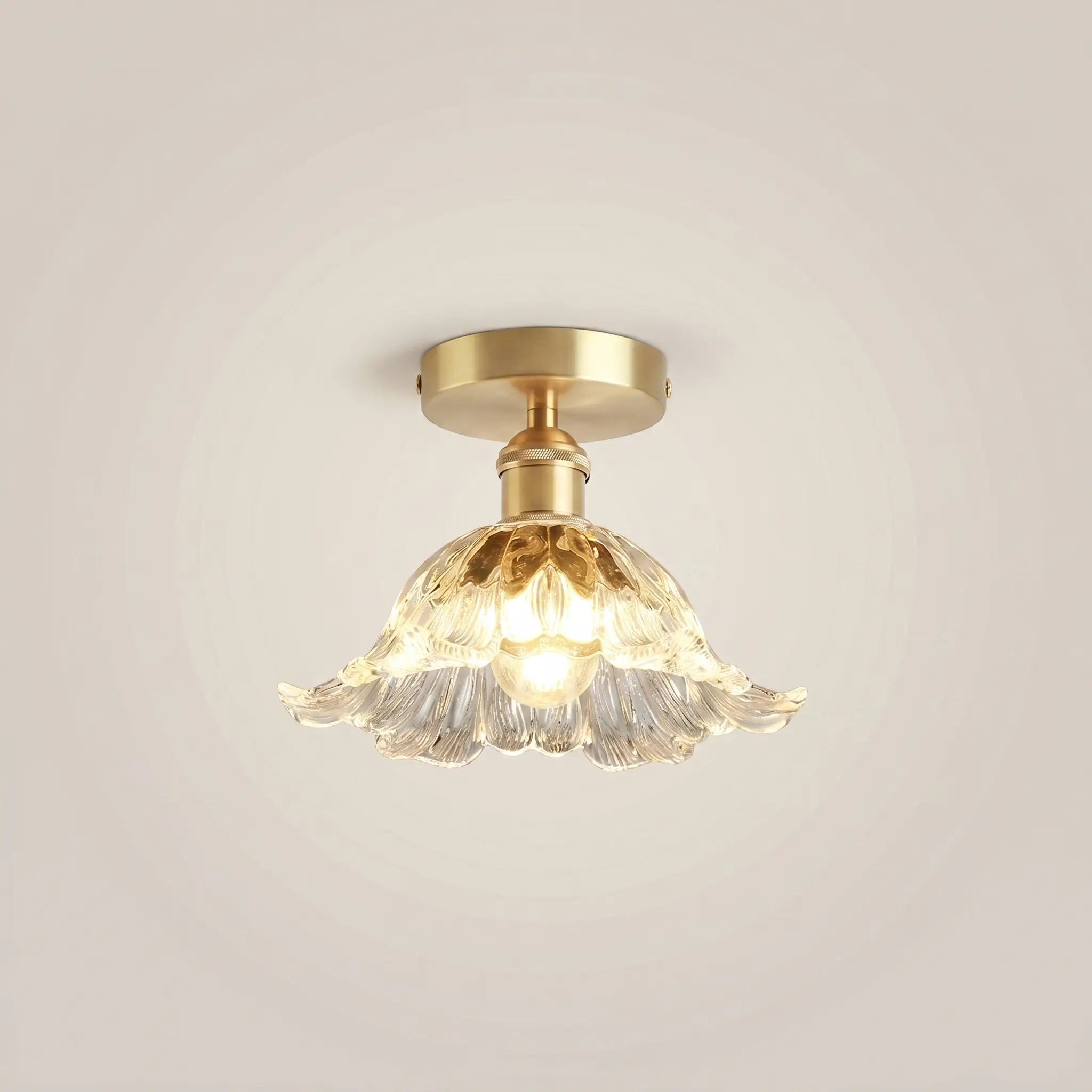 Crystal Glass Walnut Tri-Color LED Flush Mount Ceiling Light
