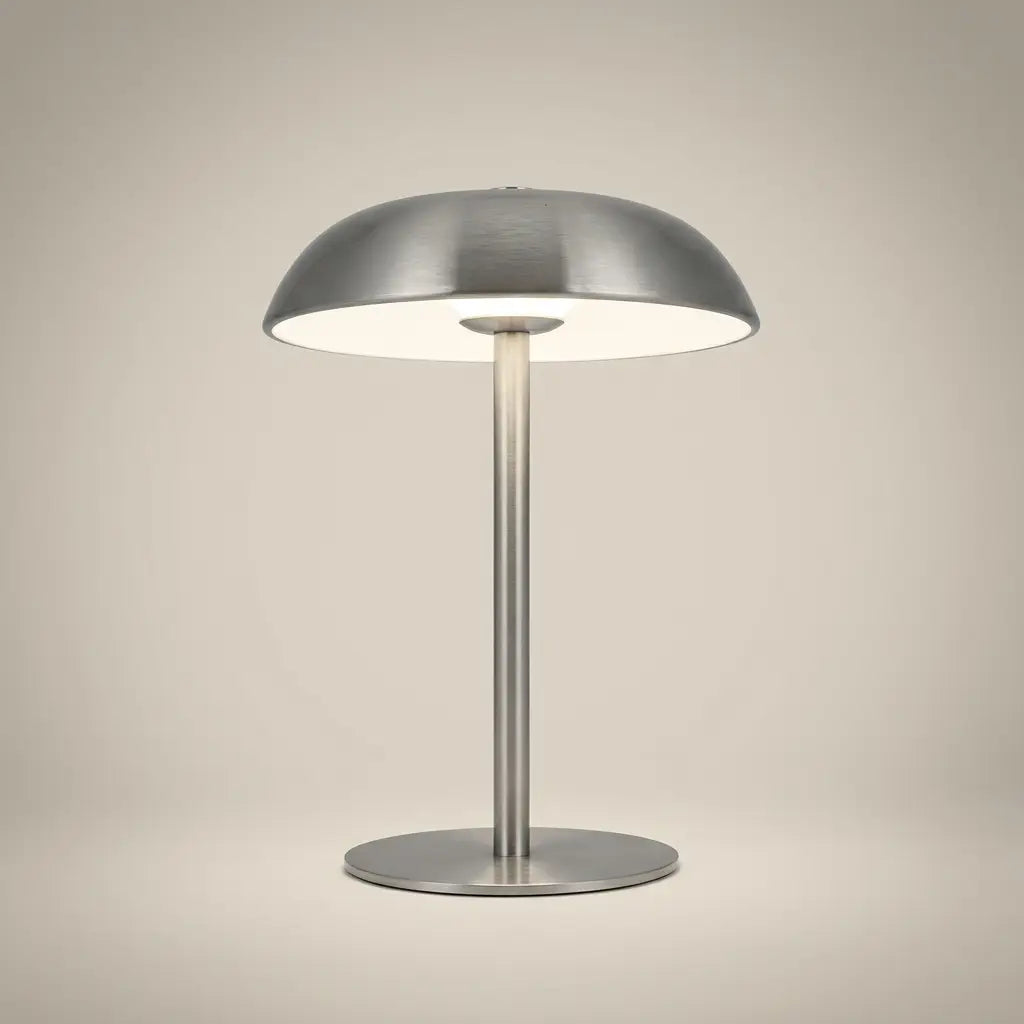 Brushed Metal Mushroom USB-C Rechargeable Touch-Control LED Bedside Lamp