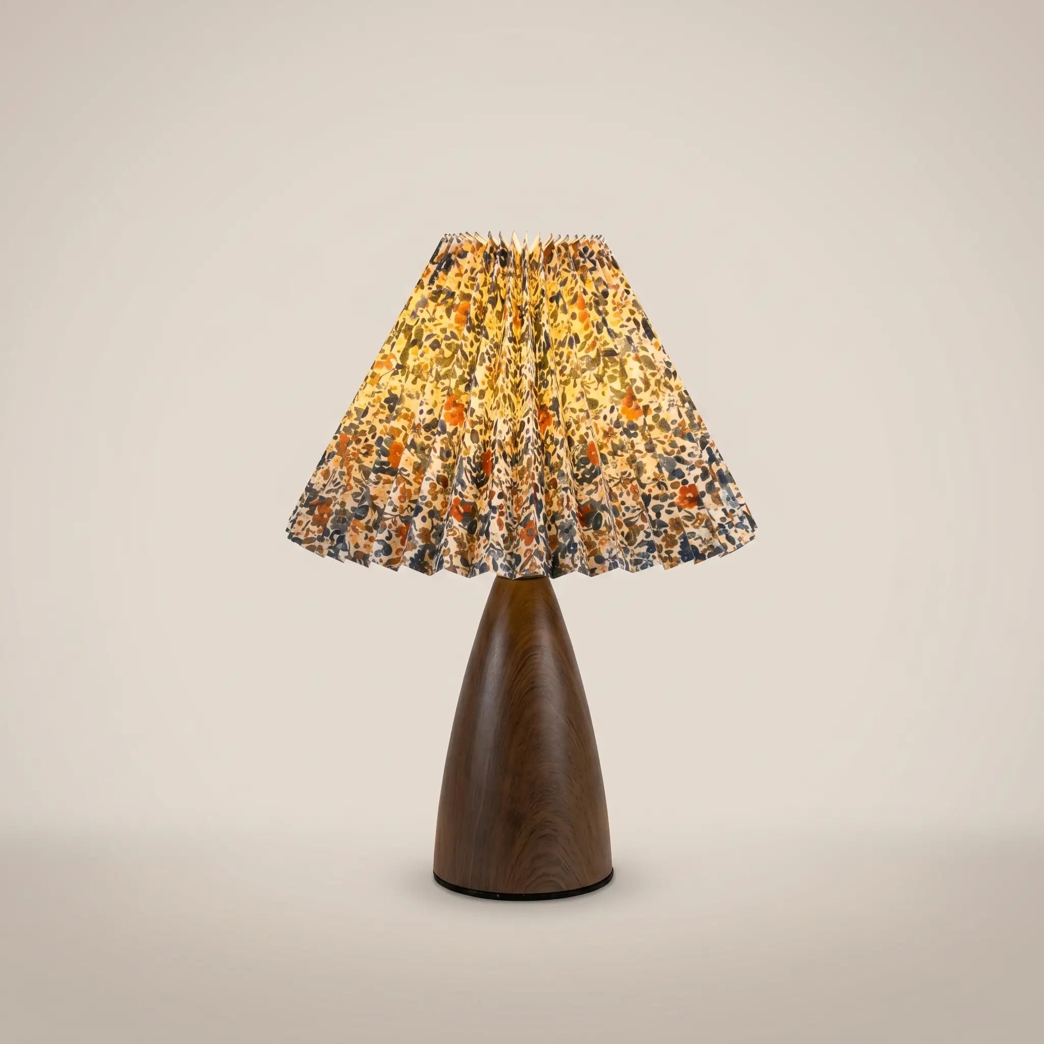 Walnut Wood Cone Pleated USB Warm Light Adjustable 1-Light Table Lamp