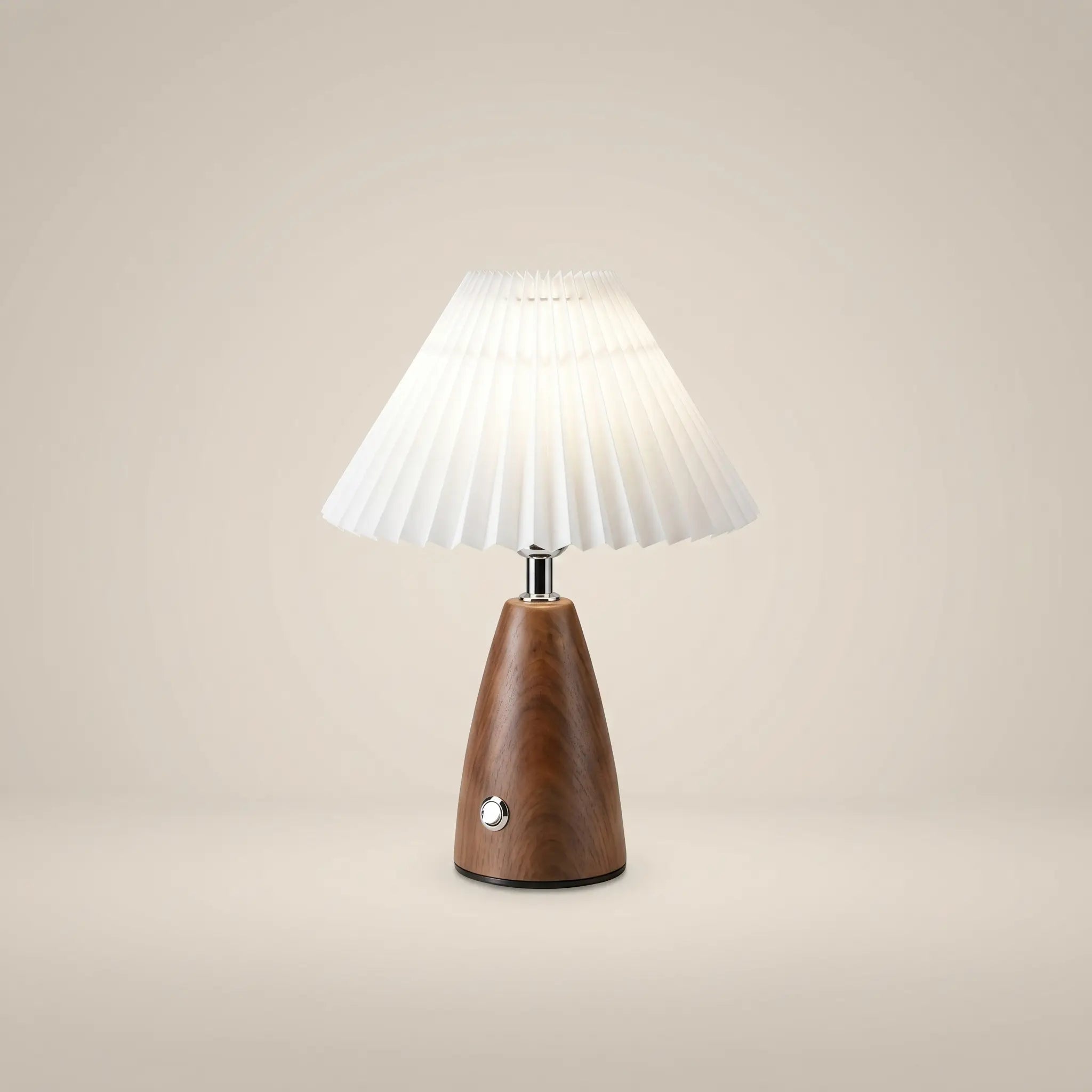 Walnut Wood Cone Pleated USB Warm Light Adjustable 1-Light Table Lamp