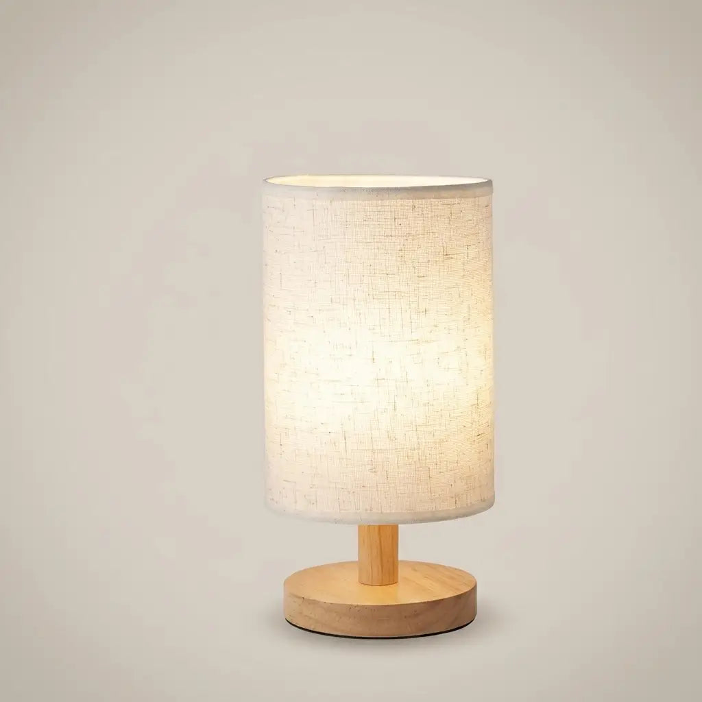Solid Wood Linen Gray USB Remote Control Adjustable LED Table Lamp