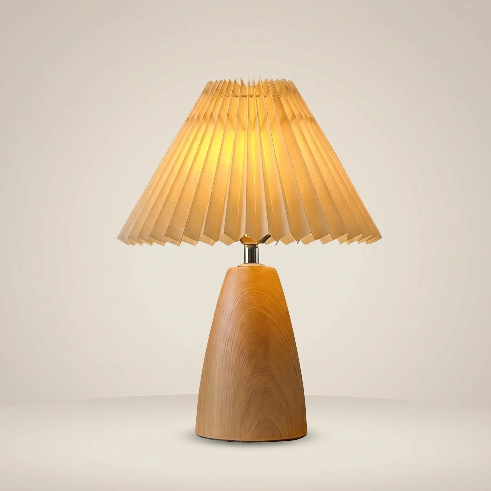 Walnut Wood Cone Pleated USB Warm Light Adjustable 1-Light Table Lamp