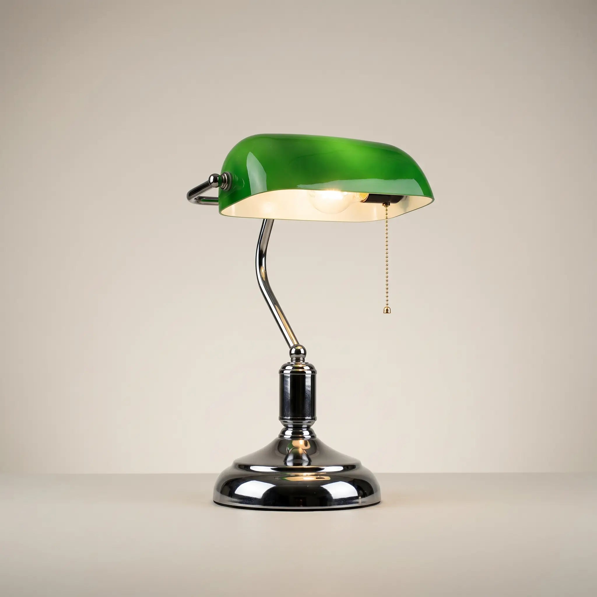Hand-Blown Green Glass Curved Adjustable 1-Light Table Lamp