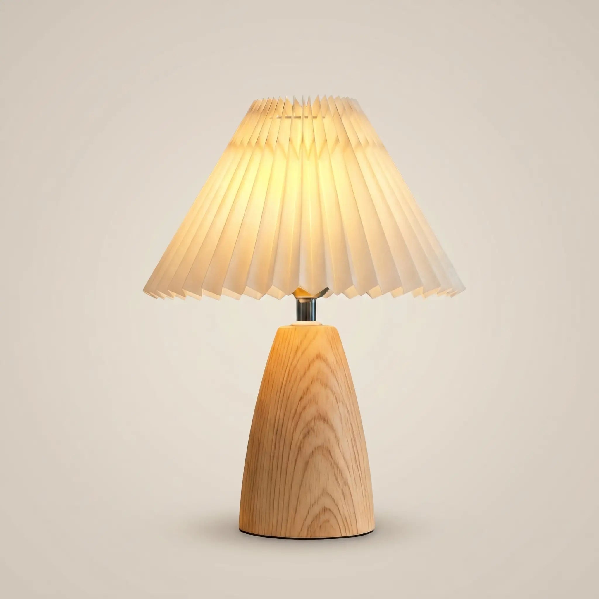 Walnut Wood Cone Pleated USB Warm Light Adjustable 1-Light Table Lamp