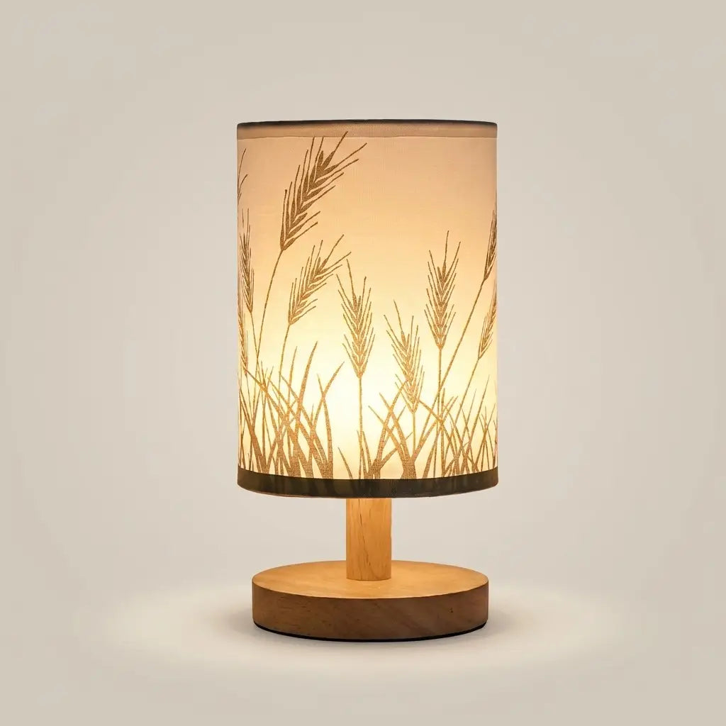 Solid Wood Linen Gray USB Remote Control Adjustable LED Table Lamp