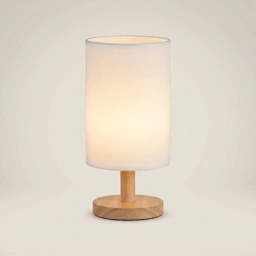 Solid Wood Linen Gray USB Remote Control Adjustable LED Table Lamp
